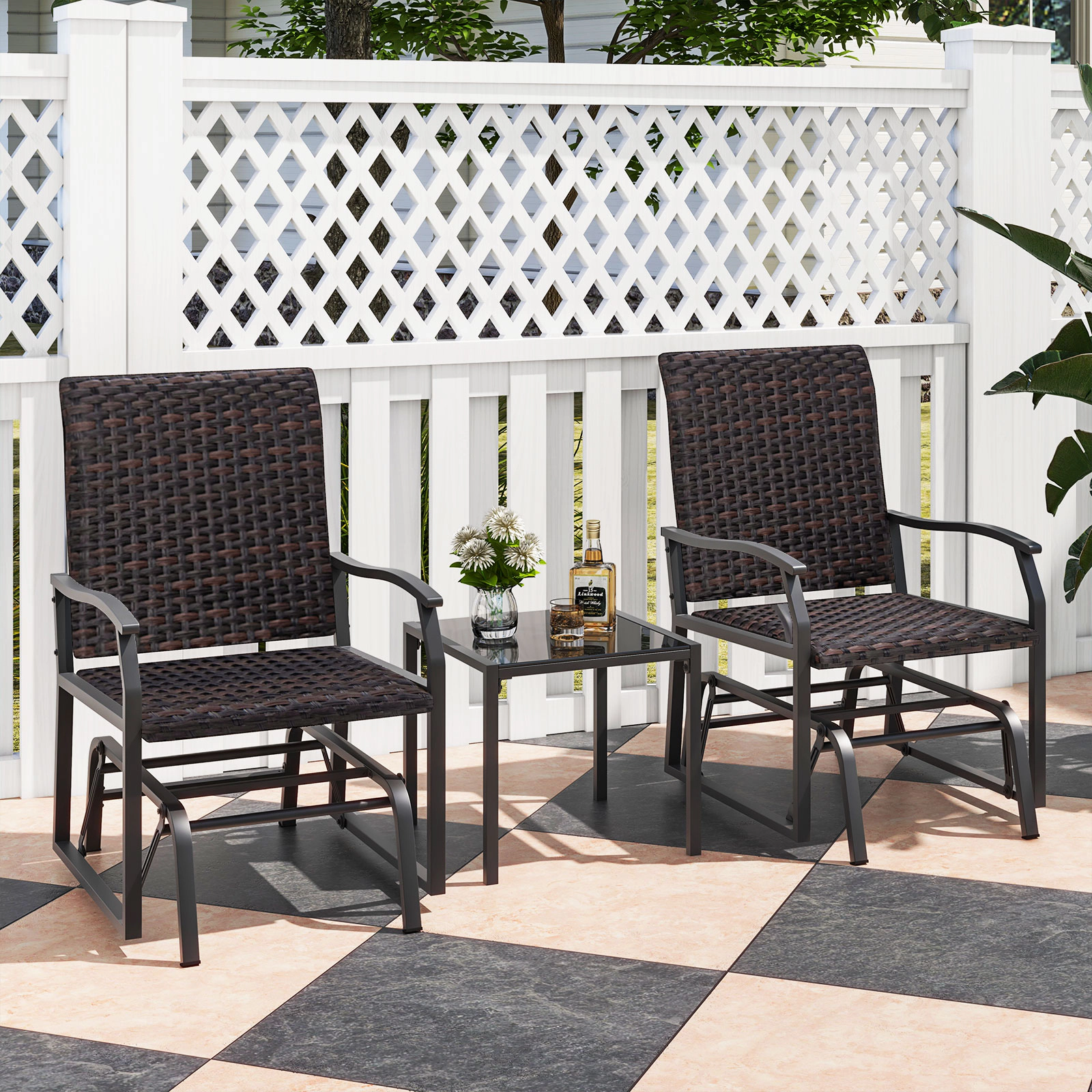 LJG 3 Piece Patio Gliding Set with Tempered Glass Coffee Table All Weather