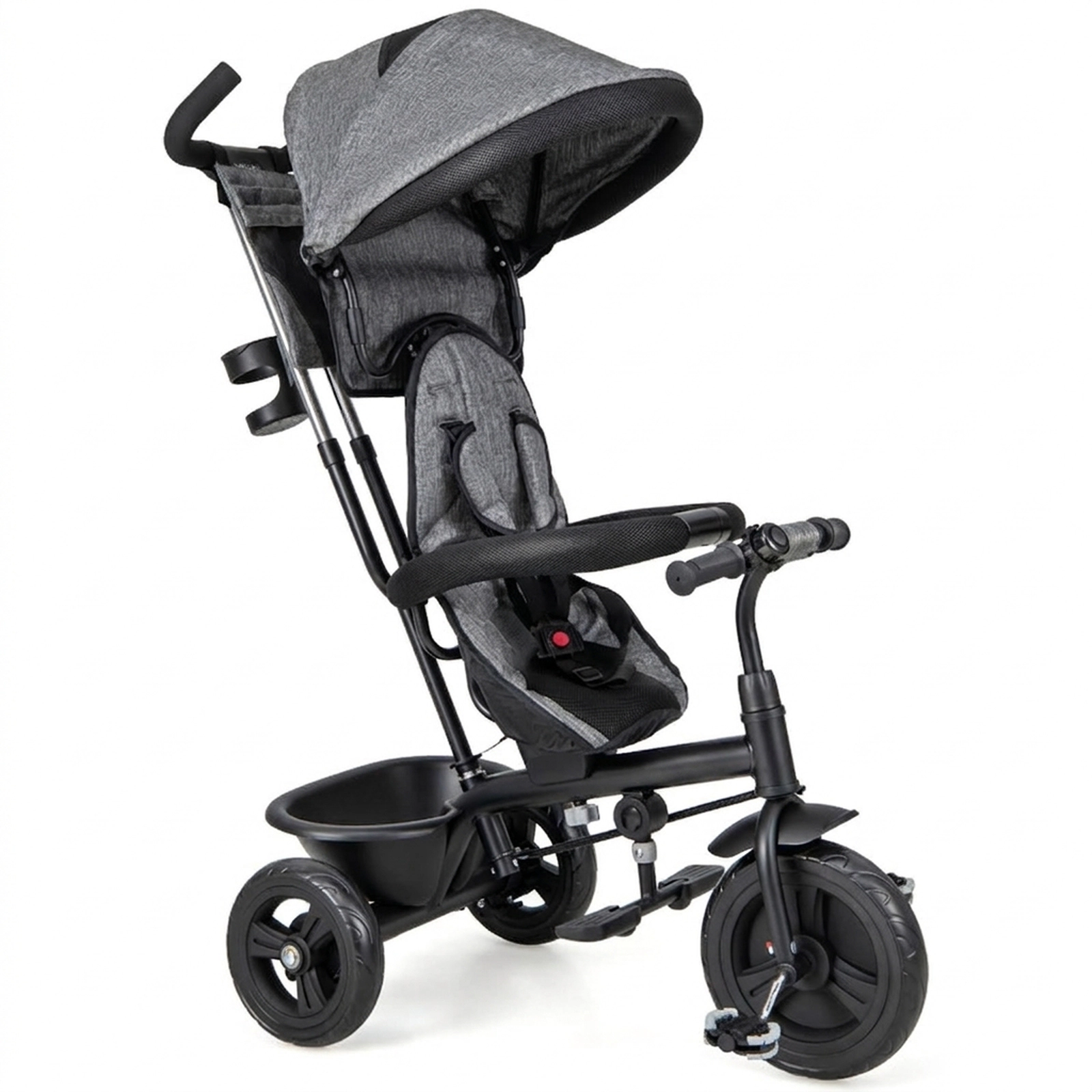 SUGIFT Gray 55-lb Capacity 4-in-1 Baby Trike Toddler Tricycle with 3 All-Terrain Wheels and Cup Holder