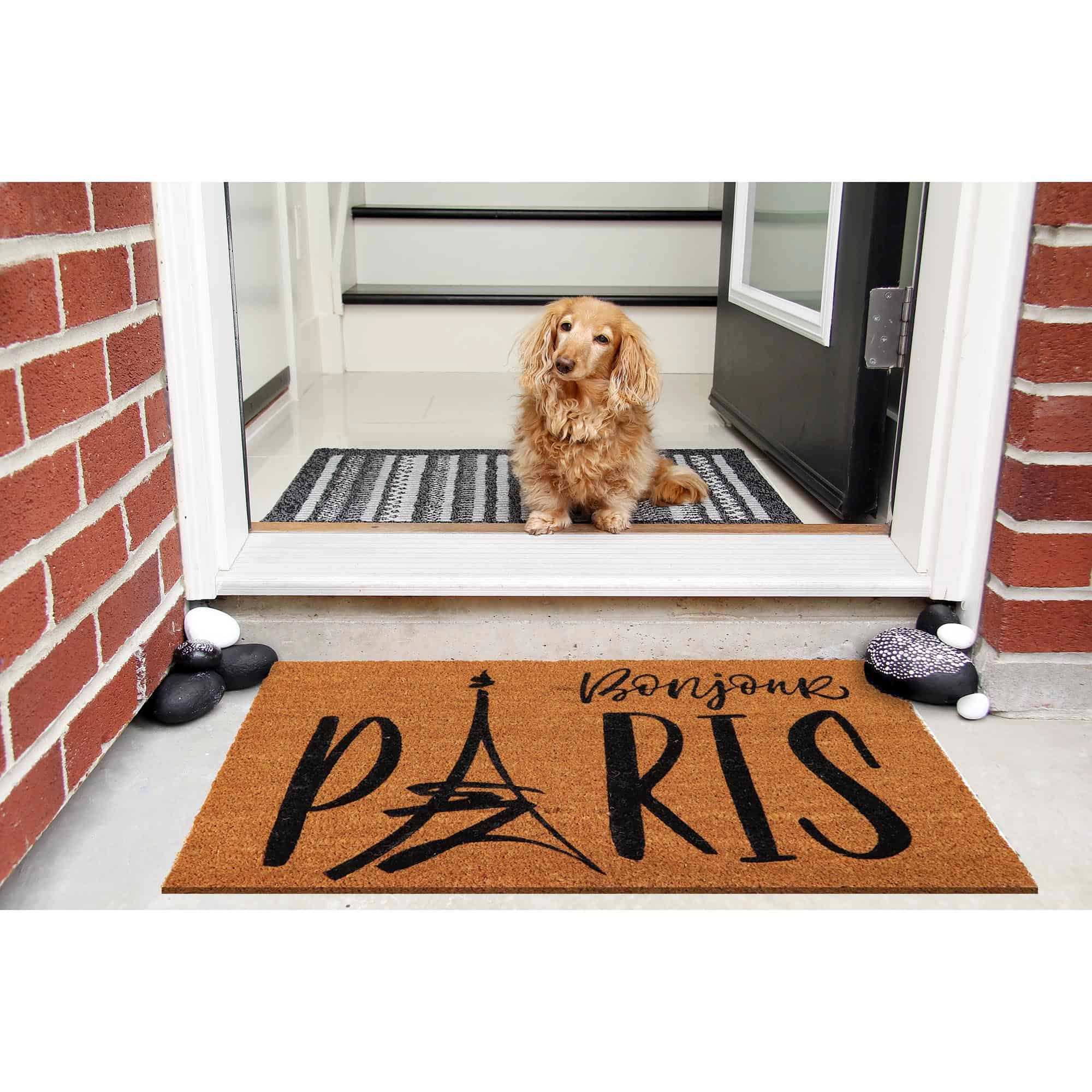 Evideco French Home Goods Natural Bonjour Paris Coir Doormat 30 x 18 Inches