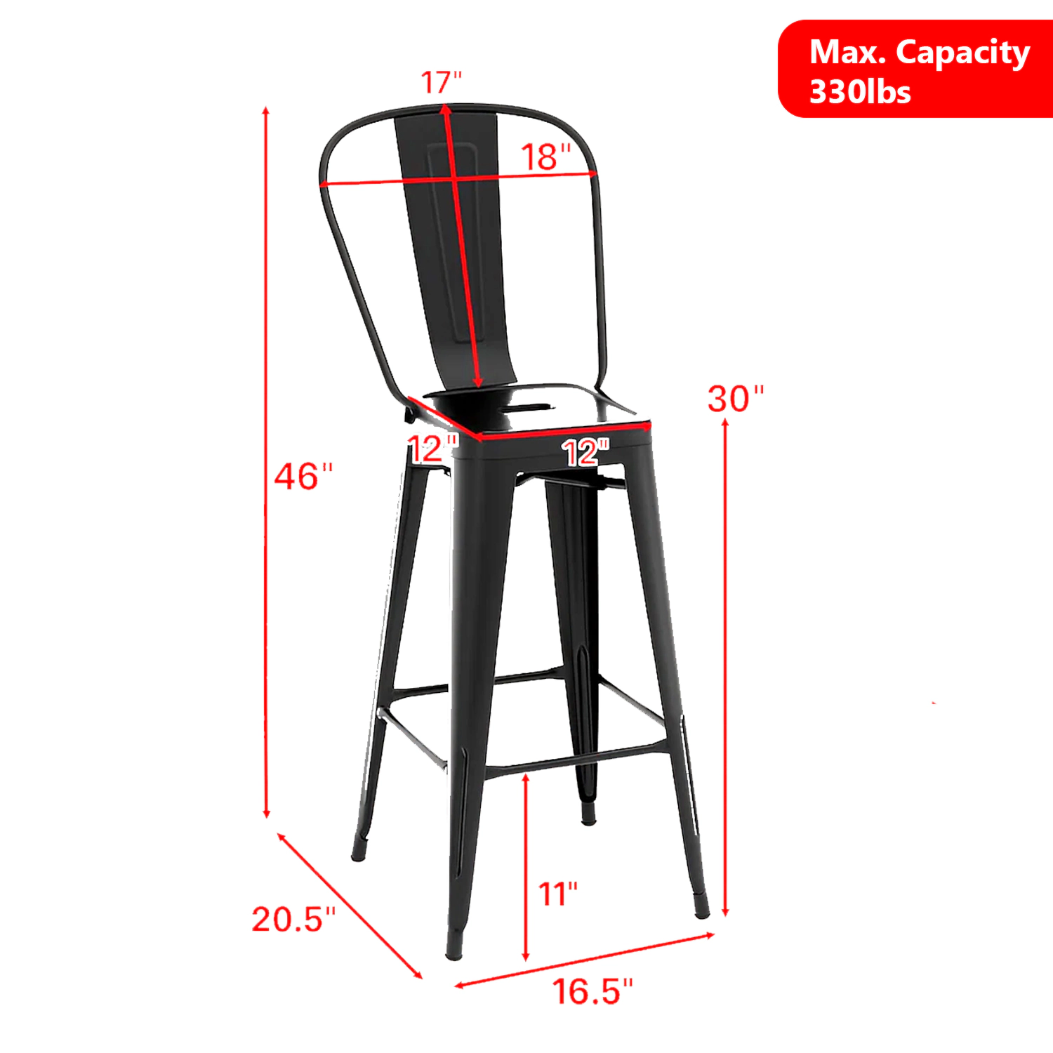 Hivvago Metal Bar Stools with Removable Backrests, Stackable Height Chairs - Set of 4