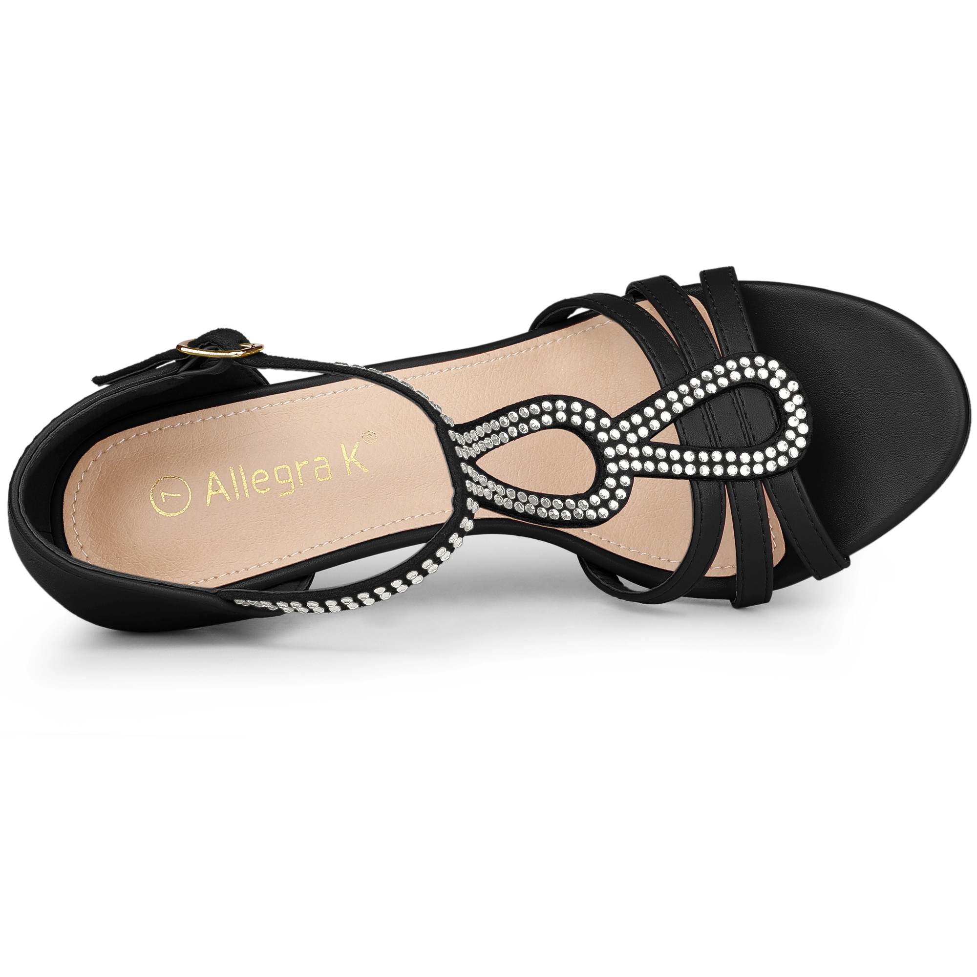 BLISSFUL STEP Women's Rhinestone Ankle Strap Open Toe Stiletto Heels Sandals