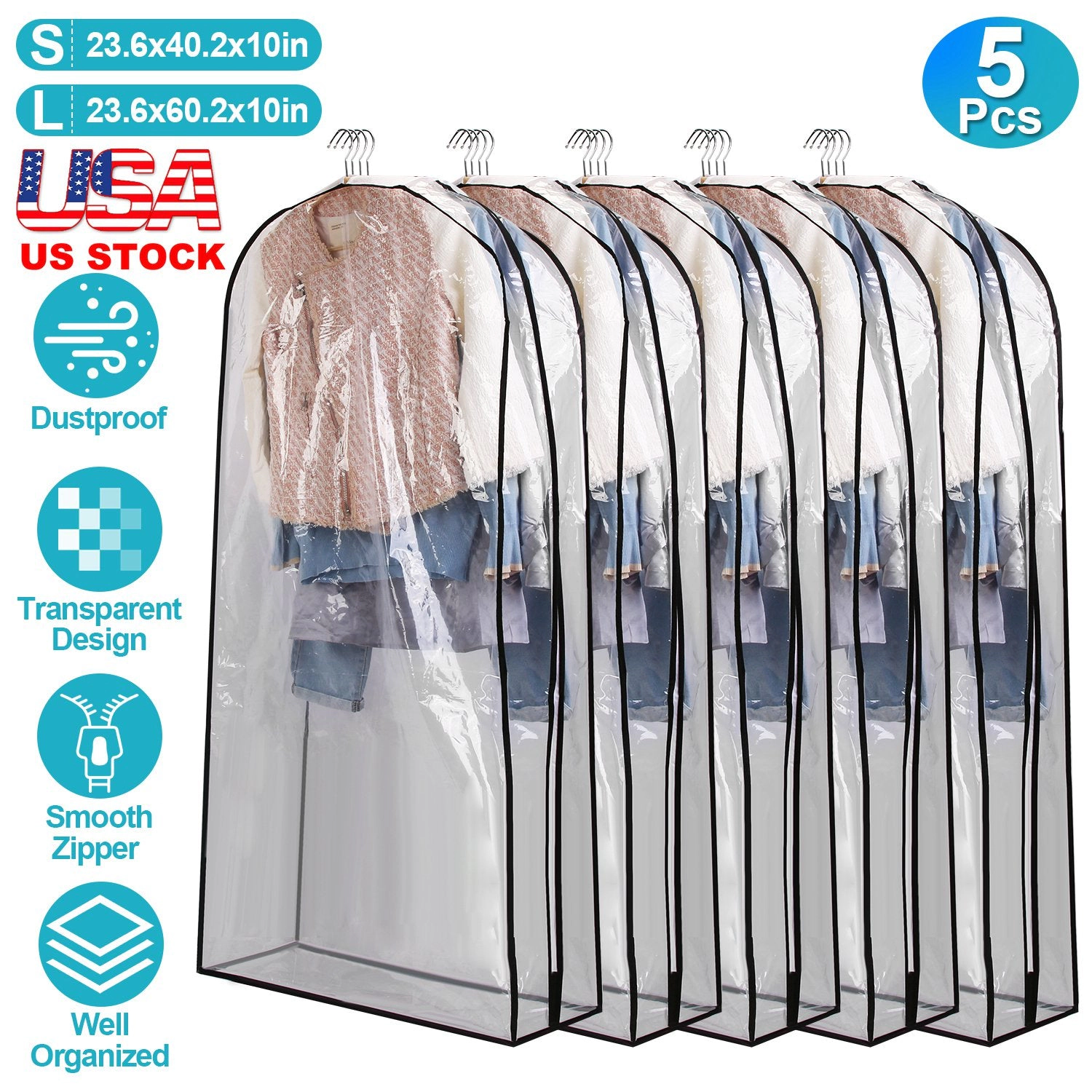GBruno 5-Piece 60-Inch Garment Bags For Hanging Clothes