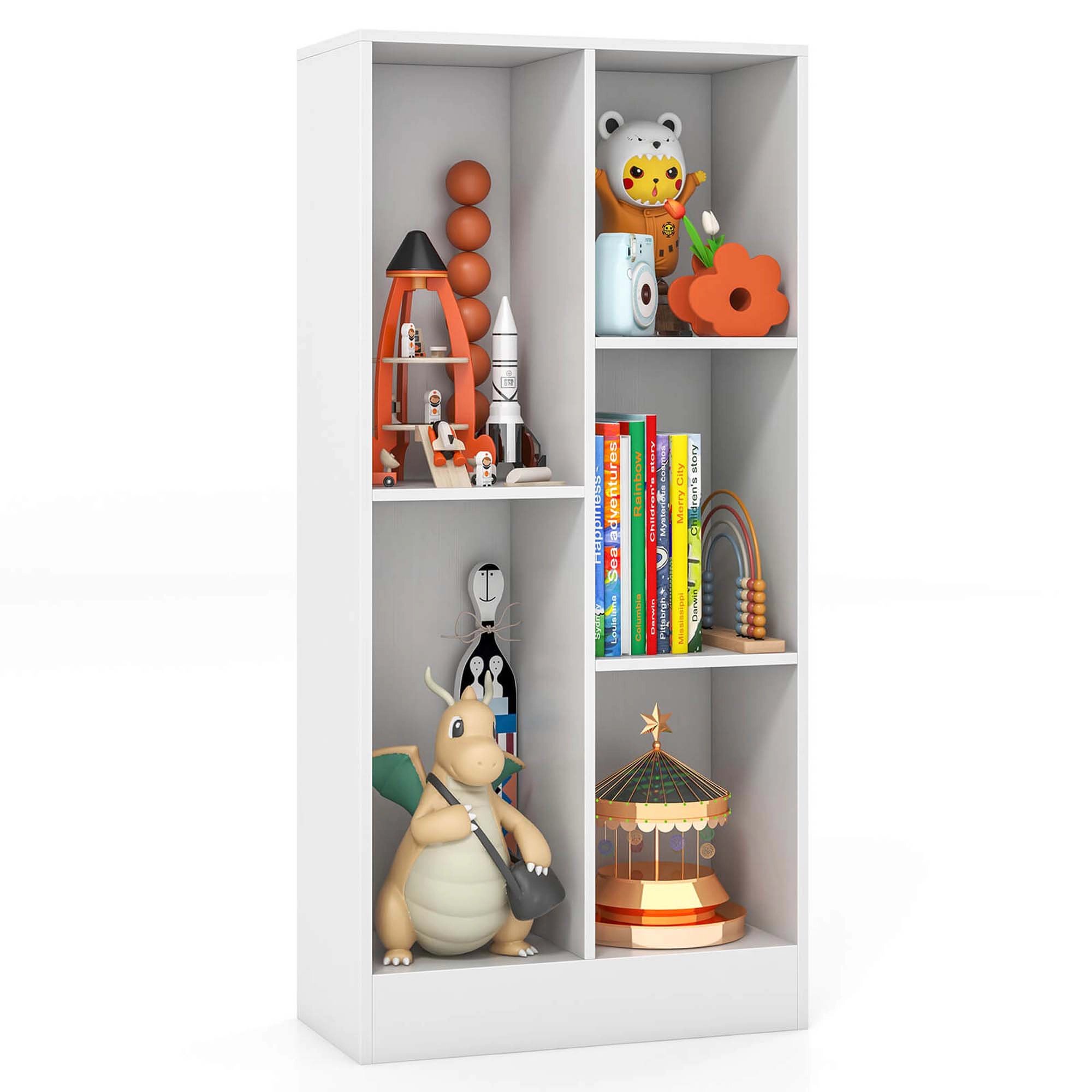 Costway 5-Cube Bookcase for Kids 41" Wooden Toy Storage Organizer for Kid's Room White