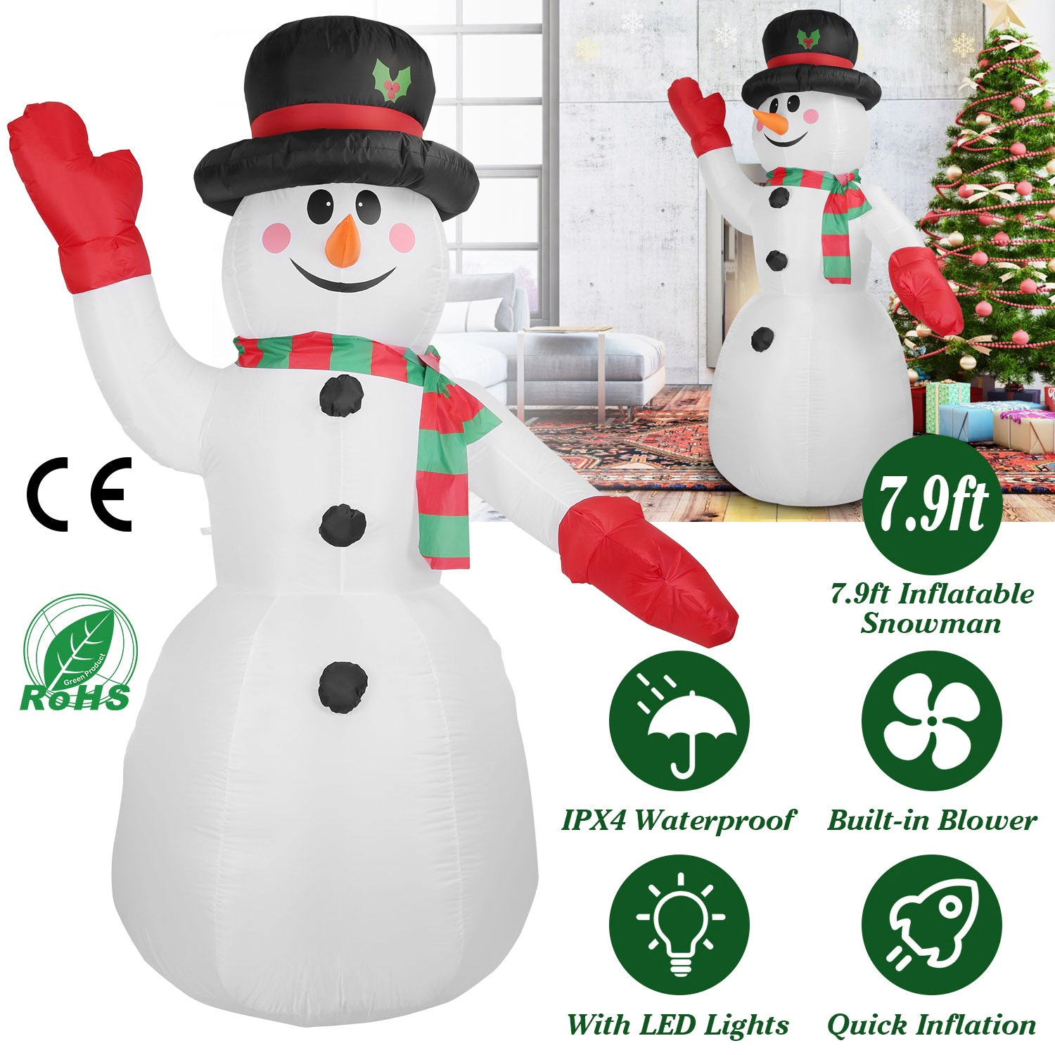 GBruno 7.9ft LED Inflatable Christmas Snowman Decor