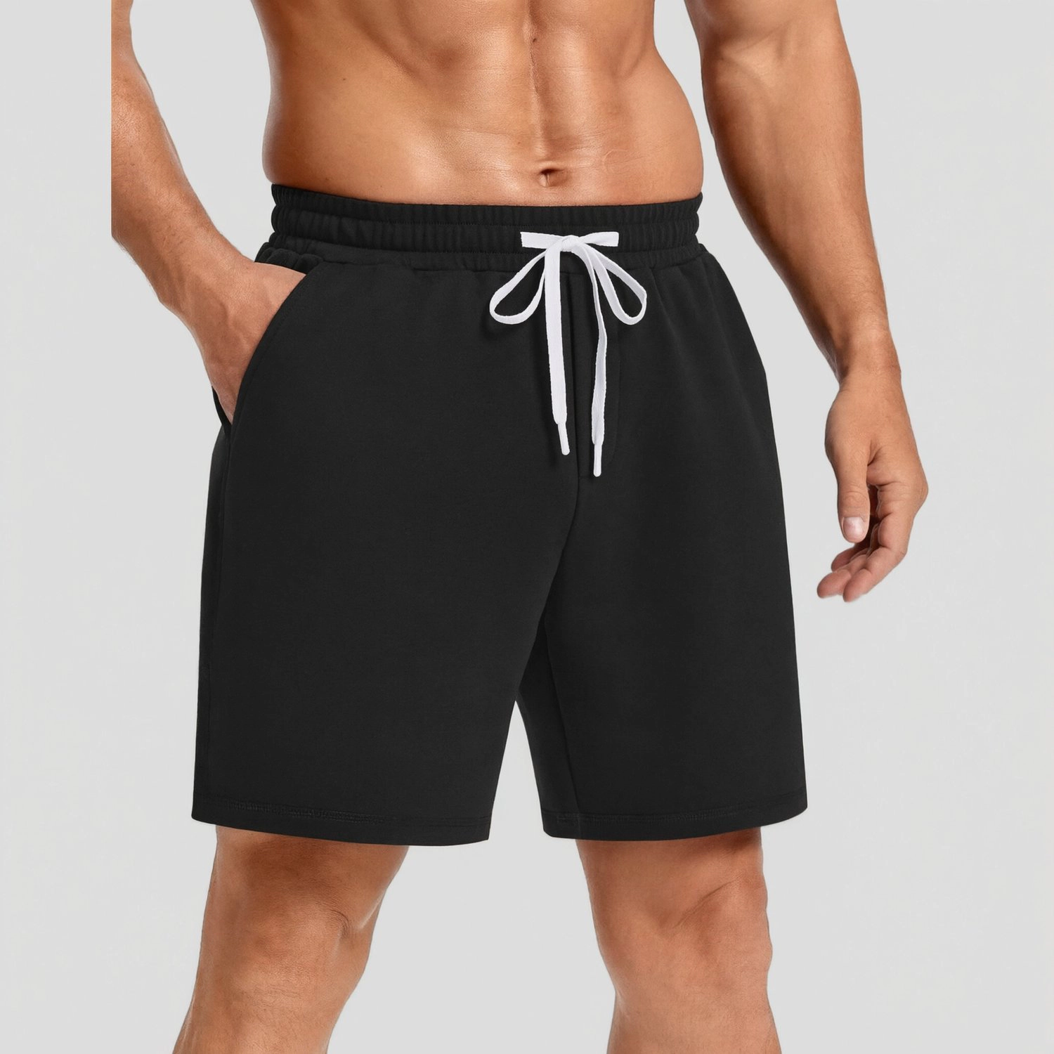 Pinspark Mens Solid Soft Shorts Elastic Waist Drawstring Casual Lounge
