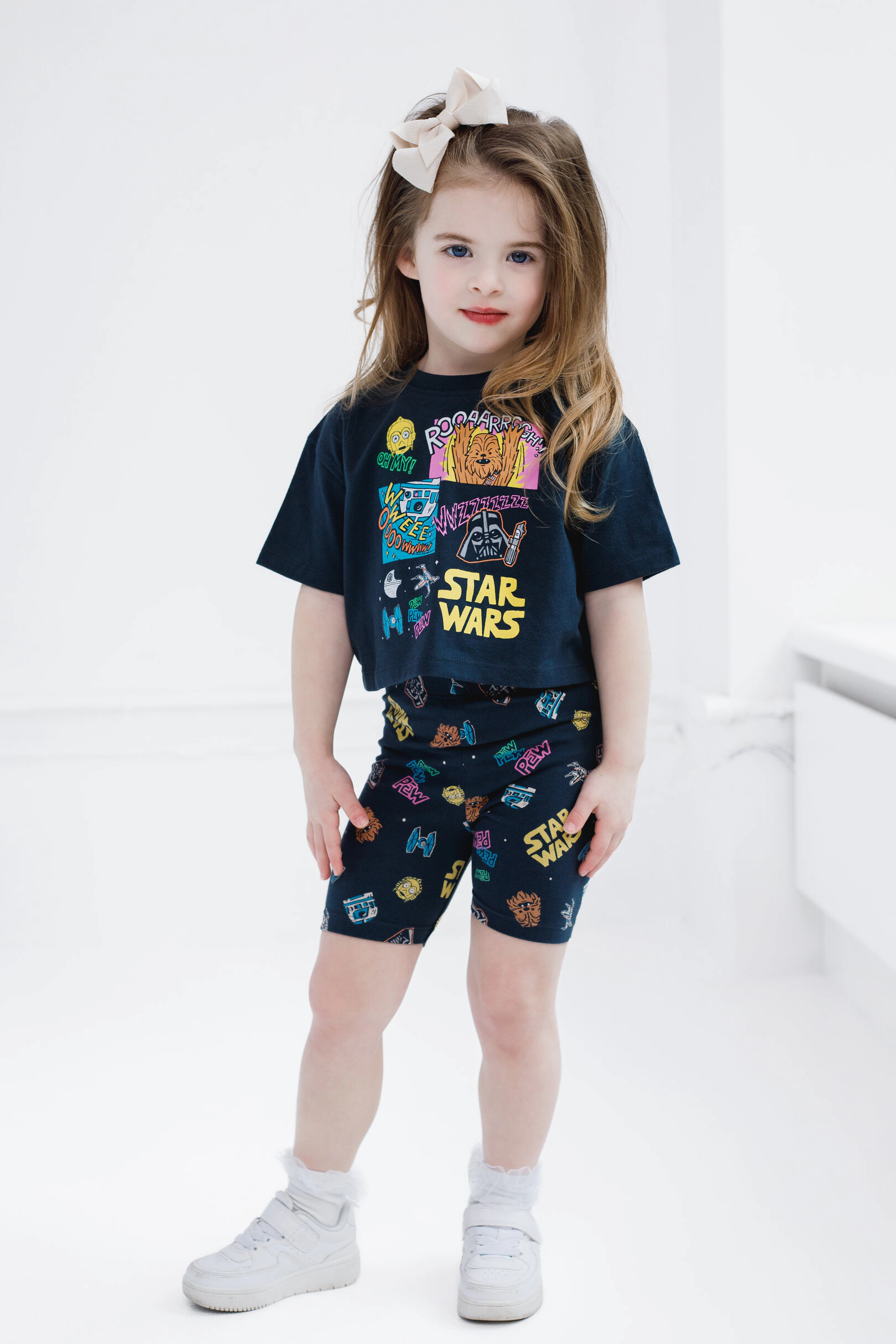 Star Wars Girls' 2-Piece Cropped Tee and Bike Shorts Set