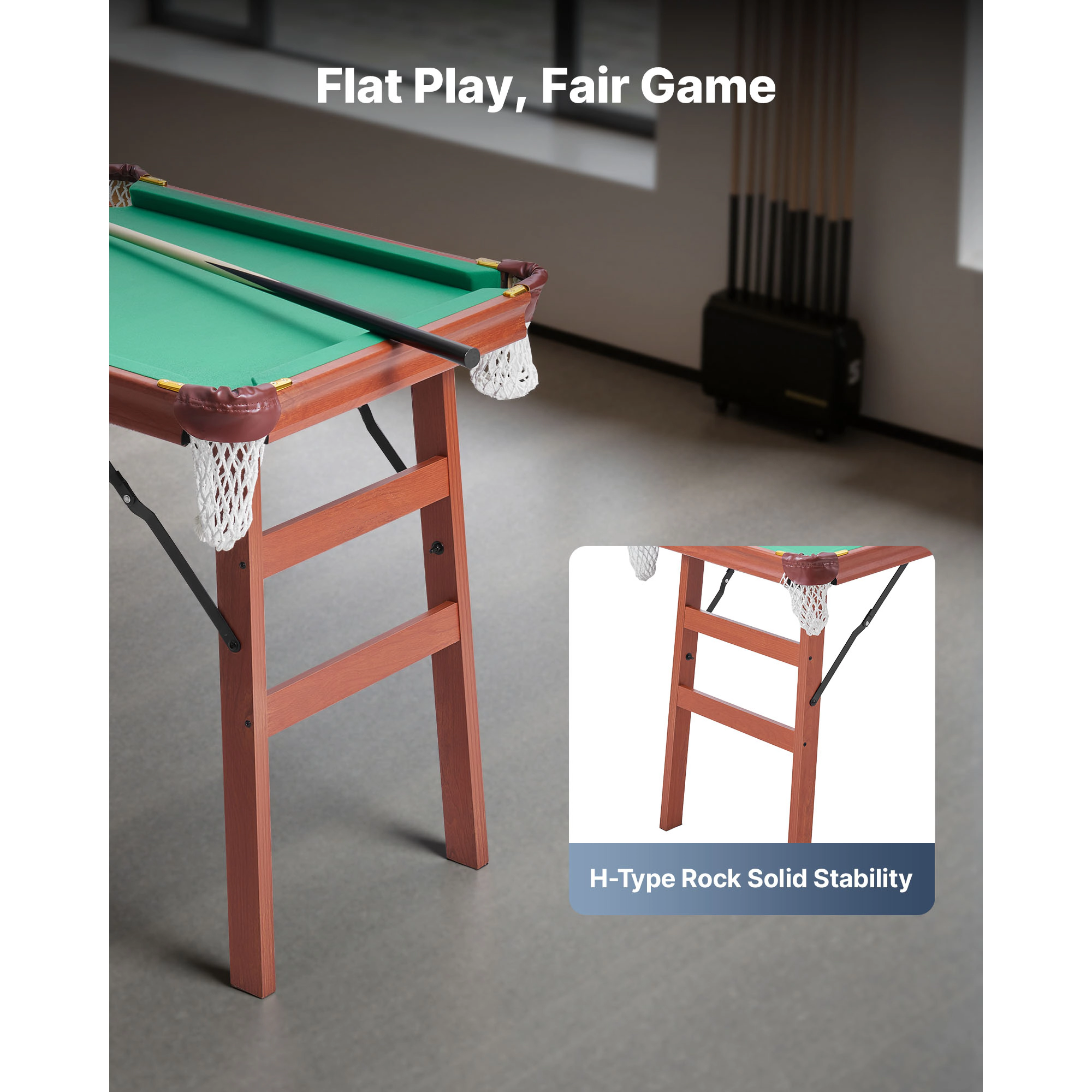 HONGGE Pool Table Portable Billiards Foldable Space-Saving Game Set Includes Brush with Cloth for Family Room