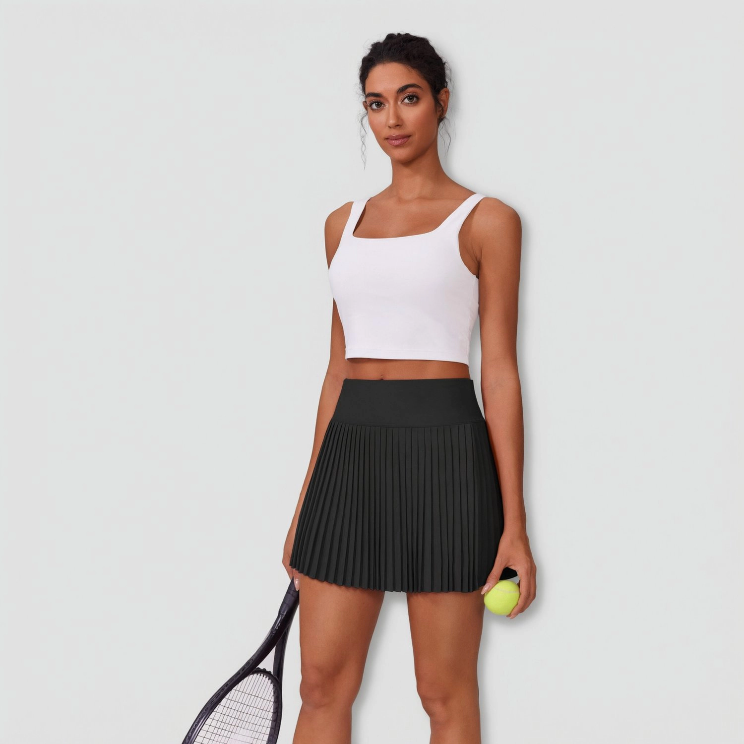 Pinspark Womens Casual High Waist Skirts Summer Solid A-Line Pleated Mini