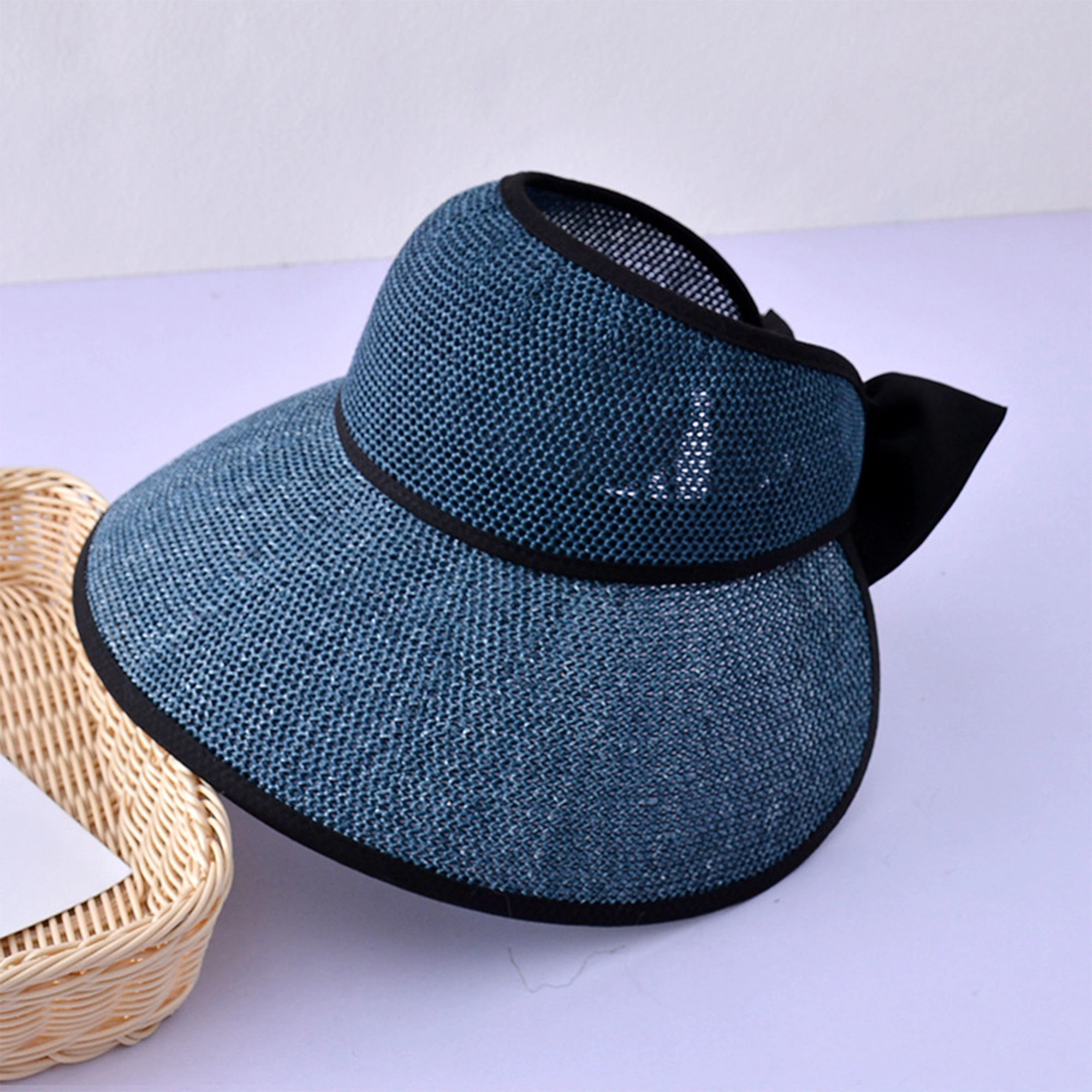 Anna-Kaci Womens Roll Up Straw Sun Visor Wide Brim Bow Detail Adjustable UV Protection Packable Hat