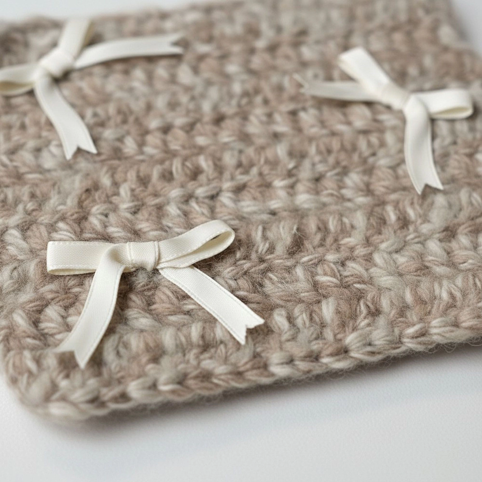 Alilang Unisex Knit Coaster with Ribbon Bow Accents Soft Table Protector
