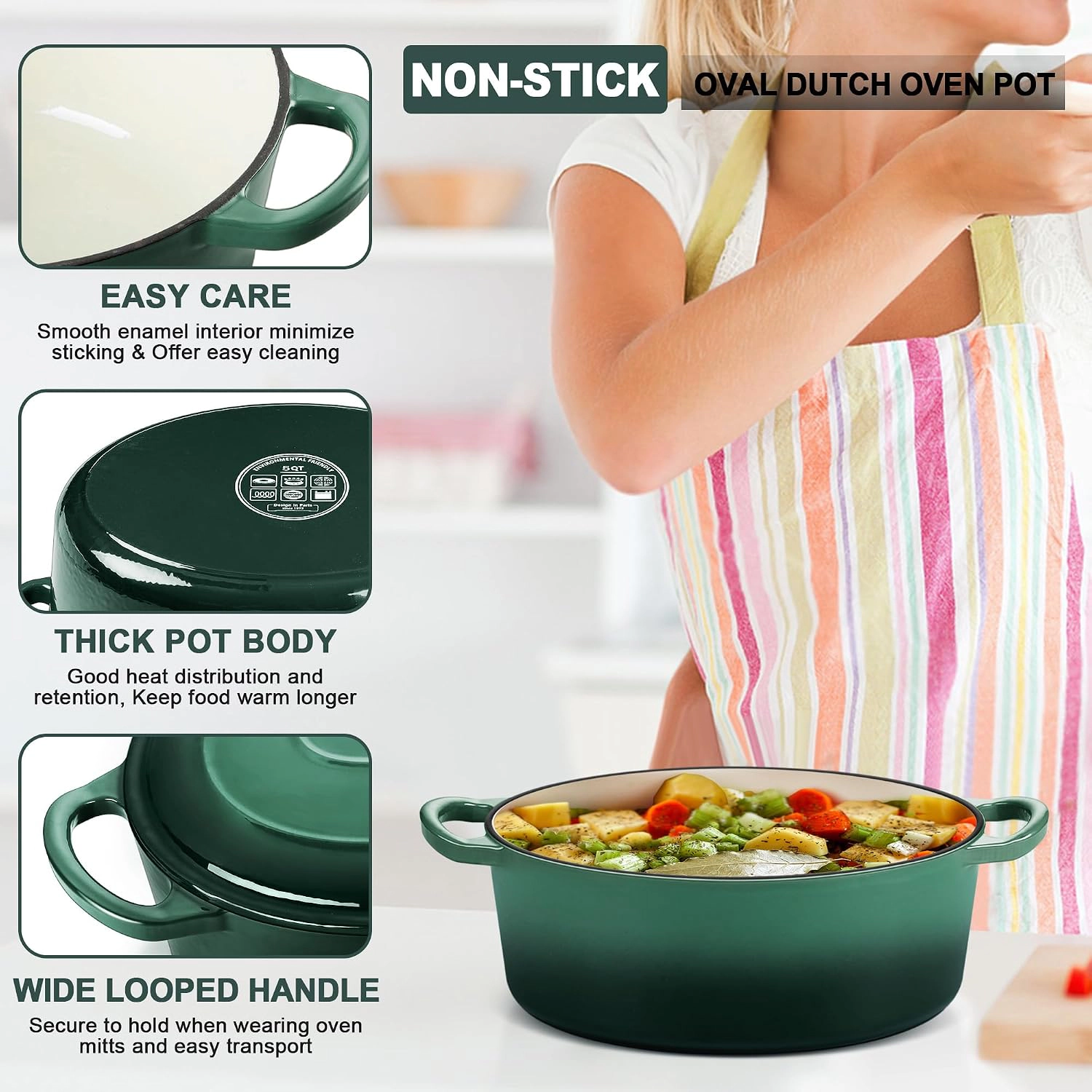 E-FAR 5QT Oval Dutch Oven Pot with Lid, Enameled Cast Iron Dutch Oven