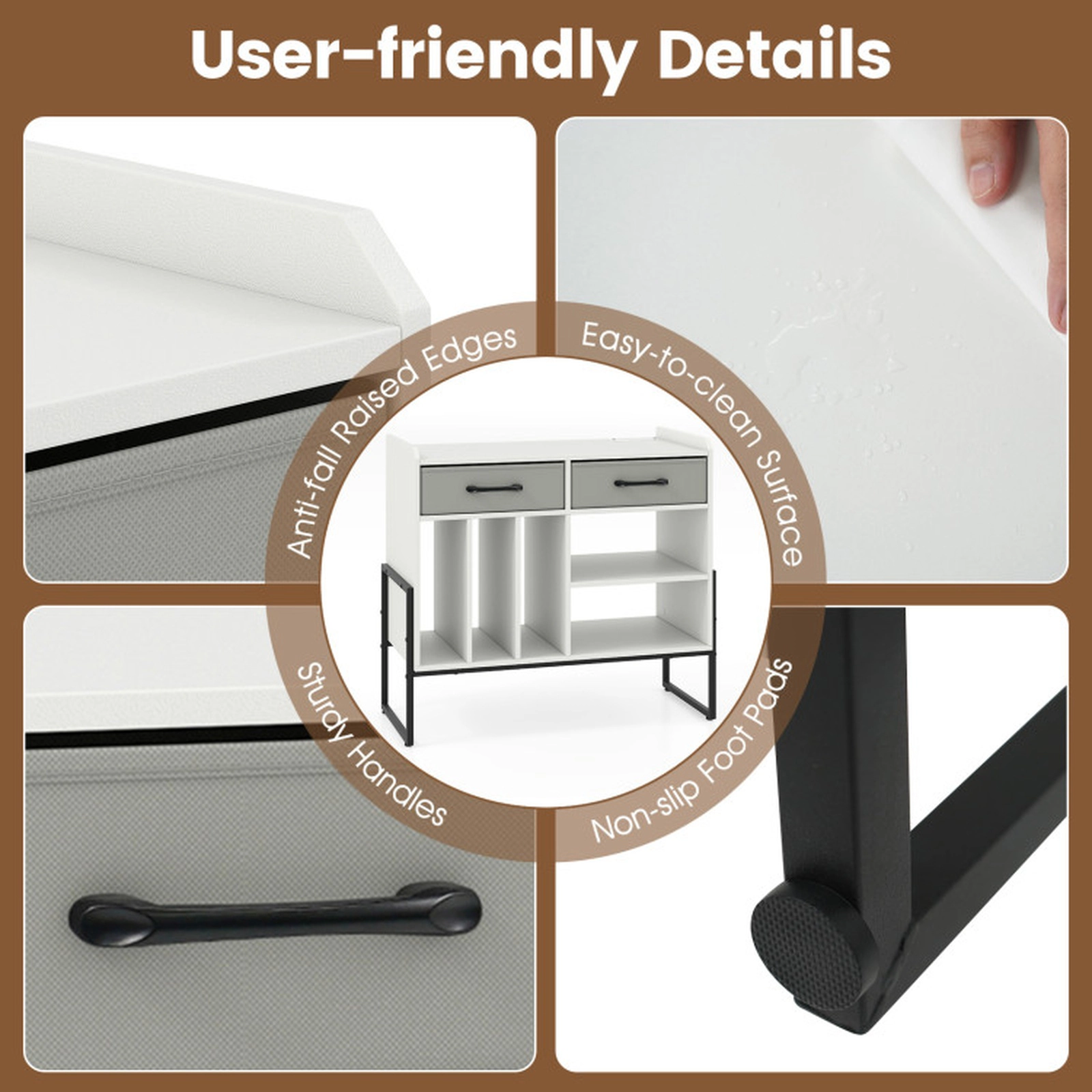 SUGIFT White 30-Inch Mid-Century Record Player Stand with Vinyl Storage and Charging Station