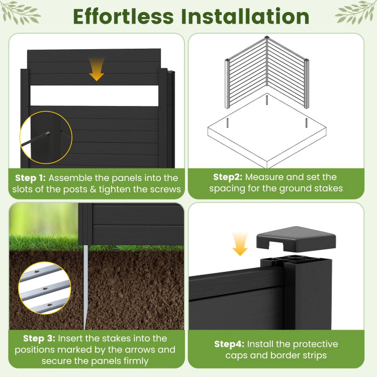SUGIFT Freestanding 48-in Black PVC Air Conditioner Fence with 3 Galvanized 20-in Ground Stakes