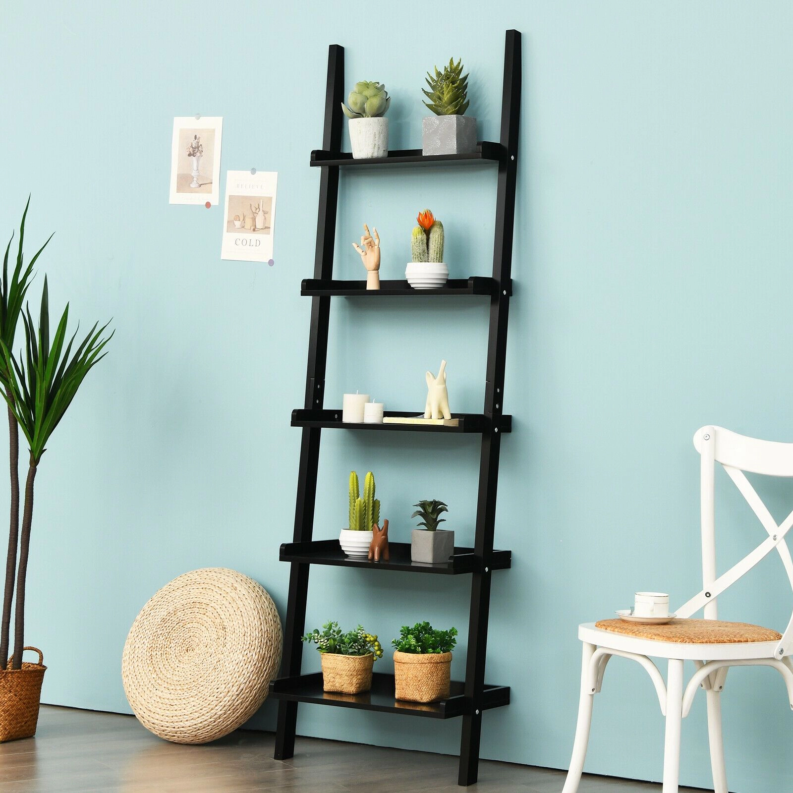 SlickBlue 5 Tier Leaning Ladder Shelf For Home Storage