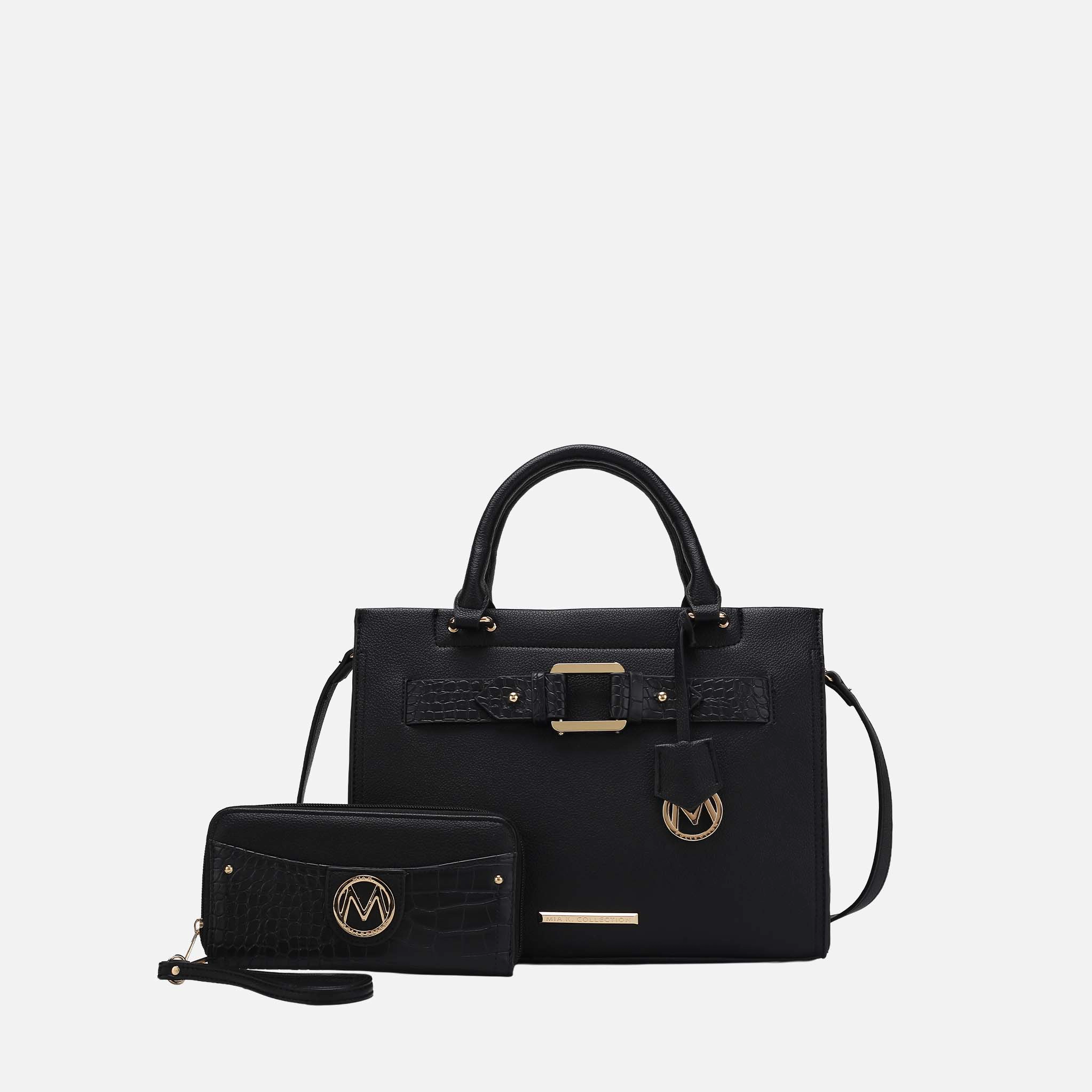 Mia K Collection Virginia Tote - Pebbled Vegan Leather with Croc-Embossed Accents and Matching Wallet
