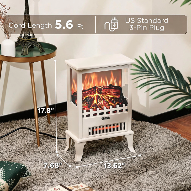 Electric Fireplace Stove with 3D Flame Effect, 1500W Electric Fireplace Heater, Built-In Thermostat for Indoor