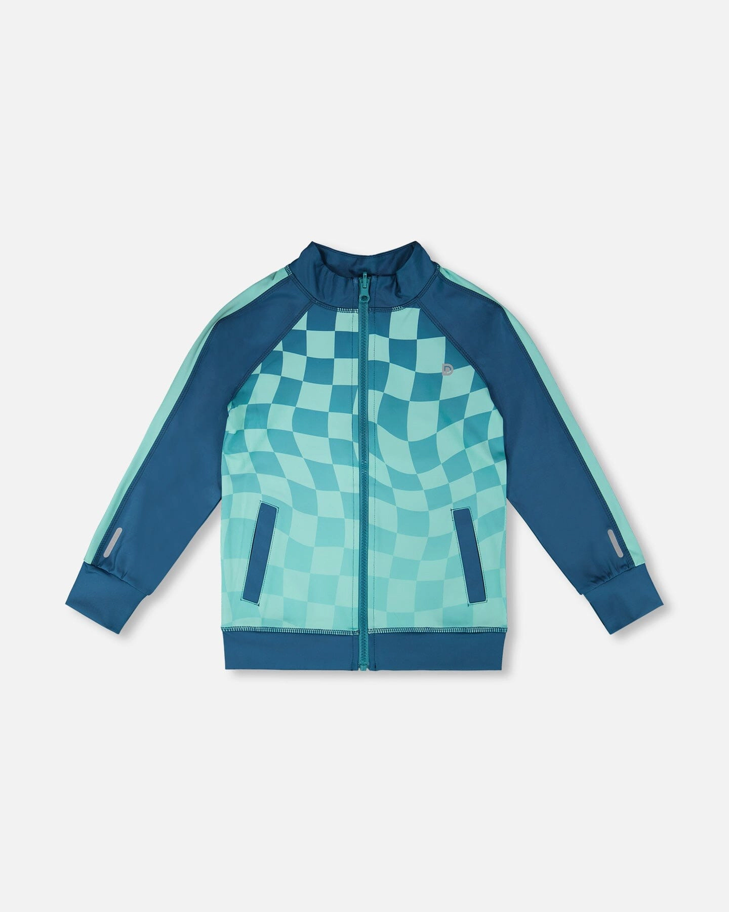 Deux par Boys Full Zip Athletic Cardigan Recycled Polyester Printed Checkerboard