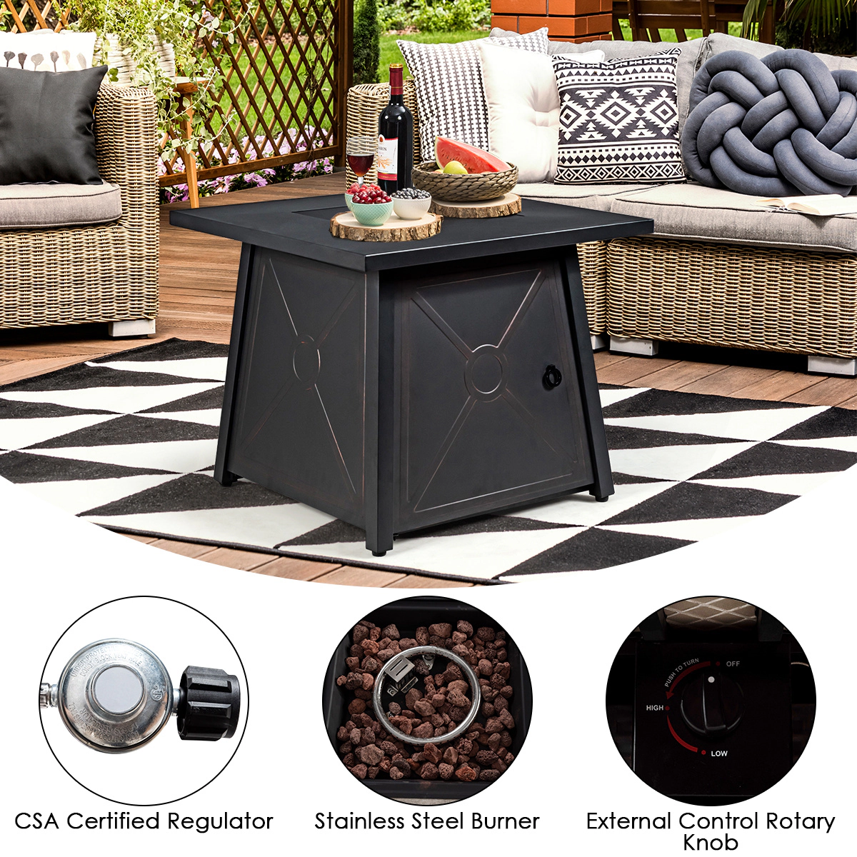LJG 5 Piece Patio Furniture Set with 50000 BTU Propane Fire Pit Table