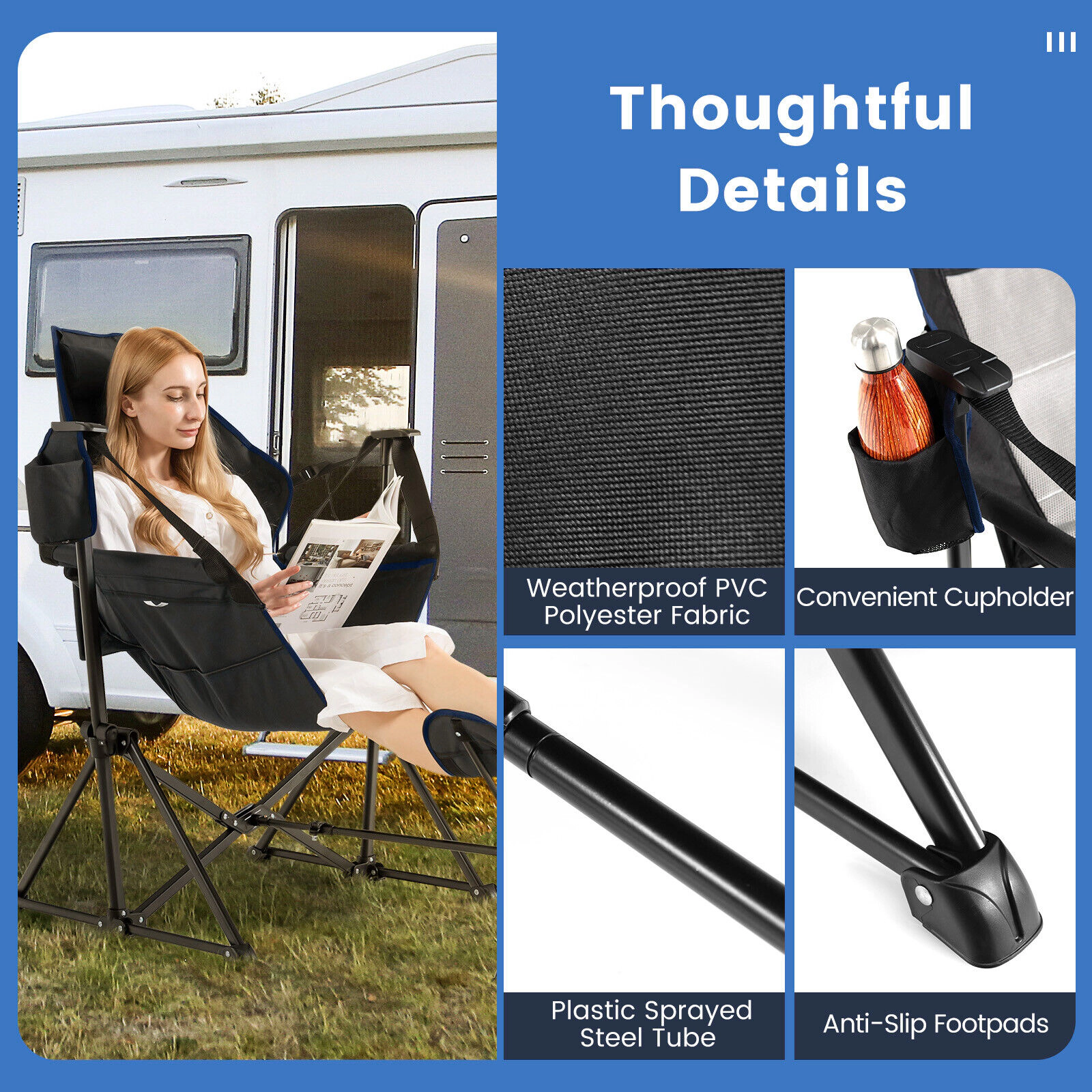 SUGIFT Black Hammock Camping Chair with Retractable Footrest 36-in W 31.5-in to 42-in H 330-lb Seat Capacity