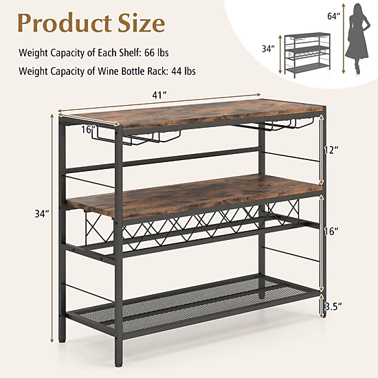 Hivvago Bar Table with Wine Bottle Rack and Glass Holders
