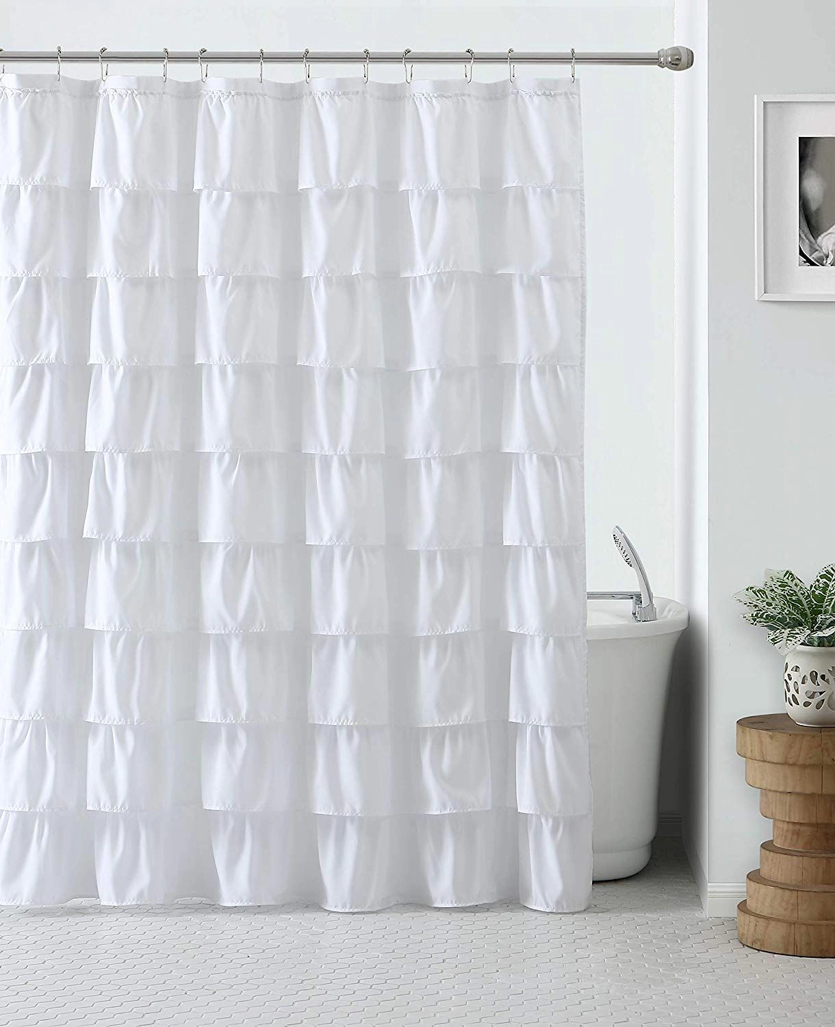 Kate Aurora Shabby Chic Style White Crushed Ruffle Fabric Shower Curtain