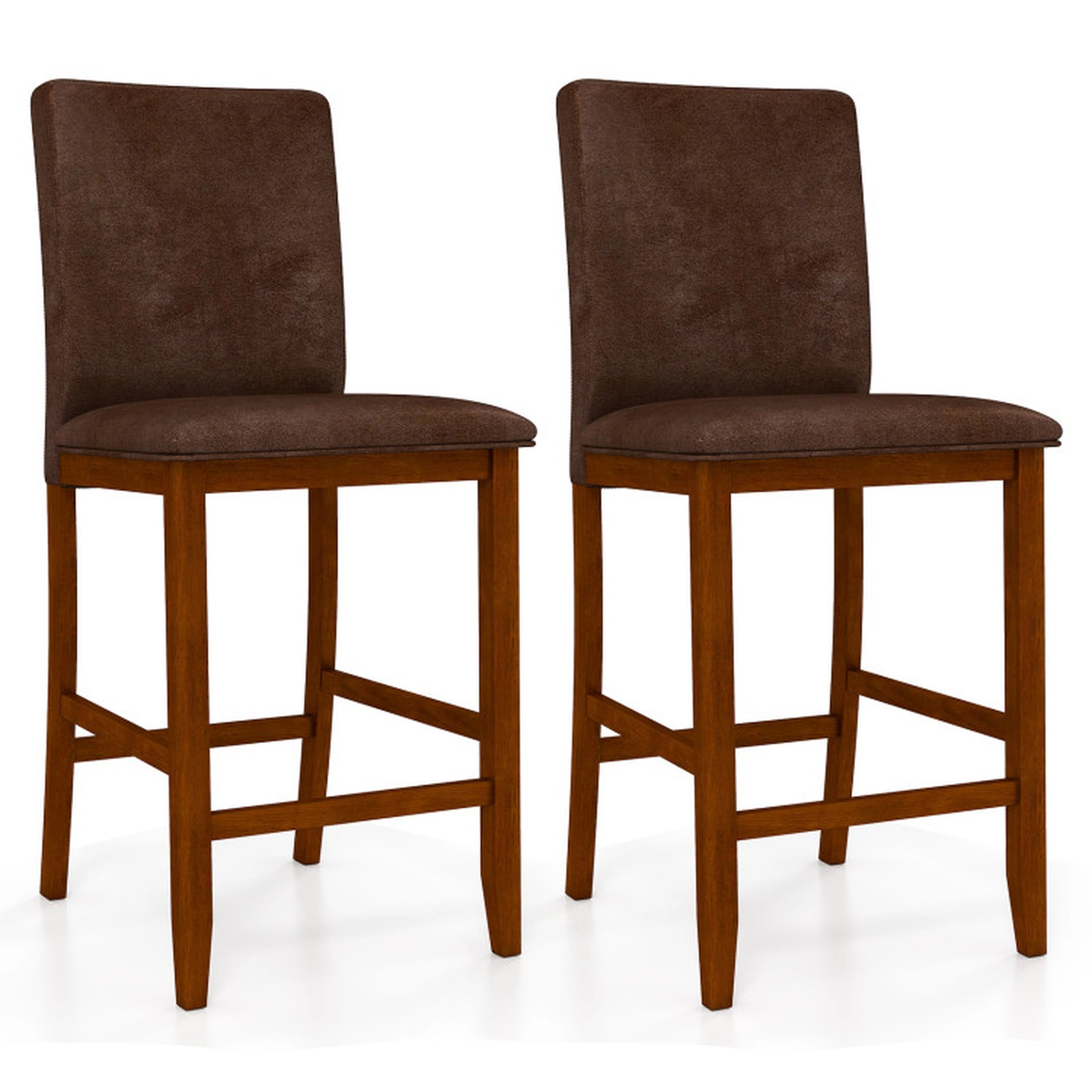 SUGIFT Soft Upholstered Counter Barstools with Rubberwood Legs 330-lb Capacity 26-in Seat Height Walnut + Brown Set of 2