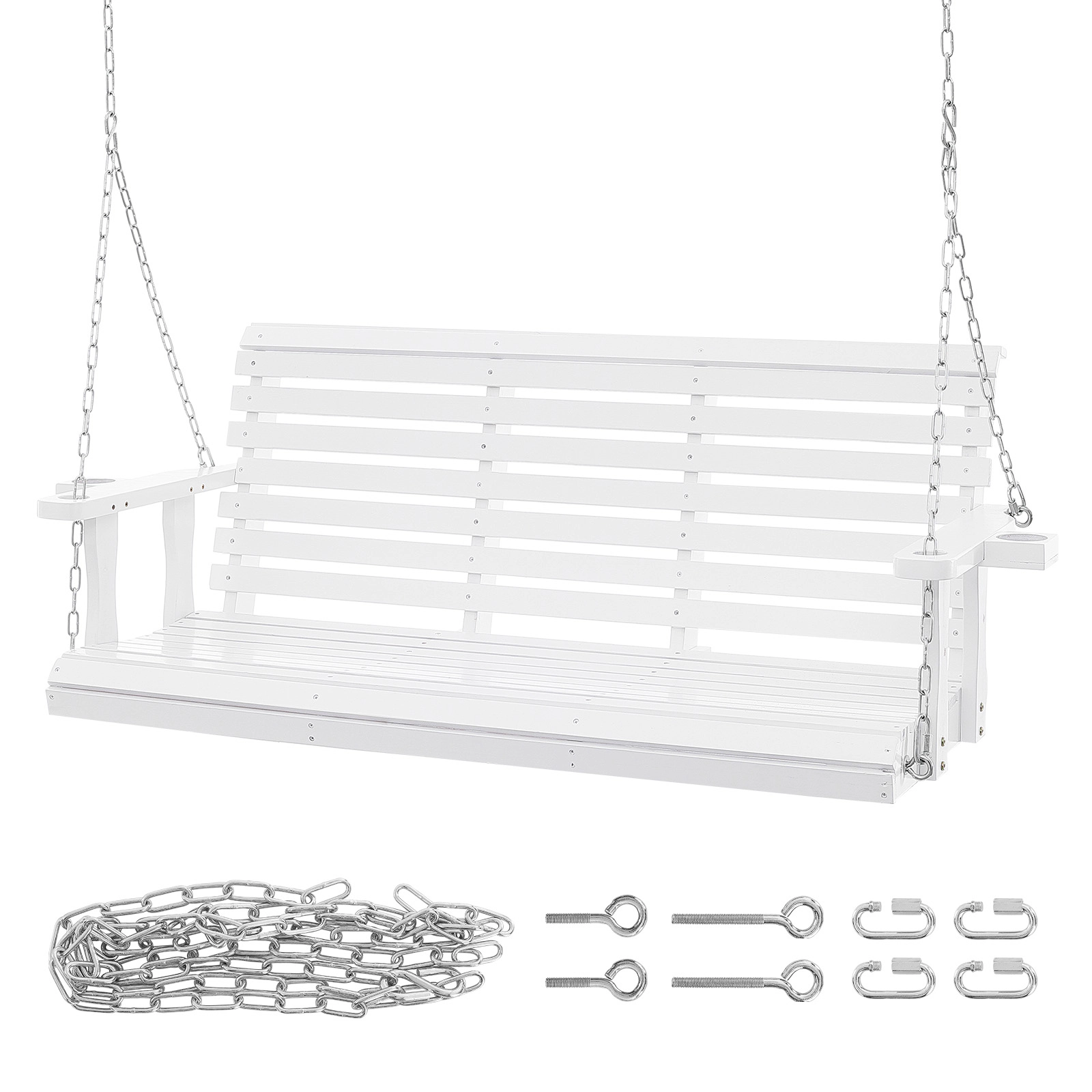 HONGGE 5.5 ft Cedar Wood Porch Swing with Dual Cup Holders & Hanging Chains, Patio Bench Seat, 880 lb Capacity
