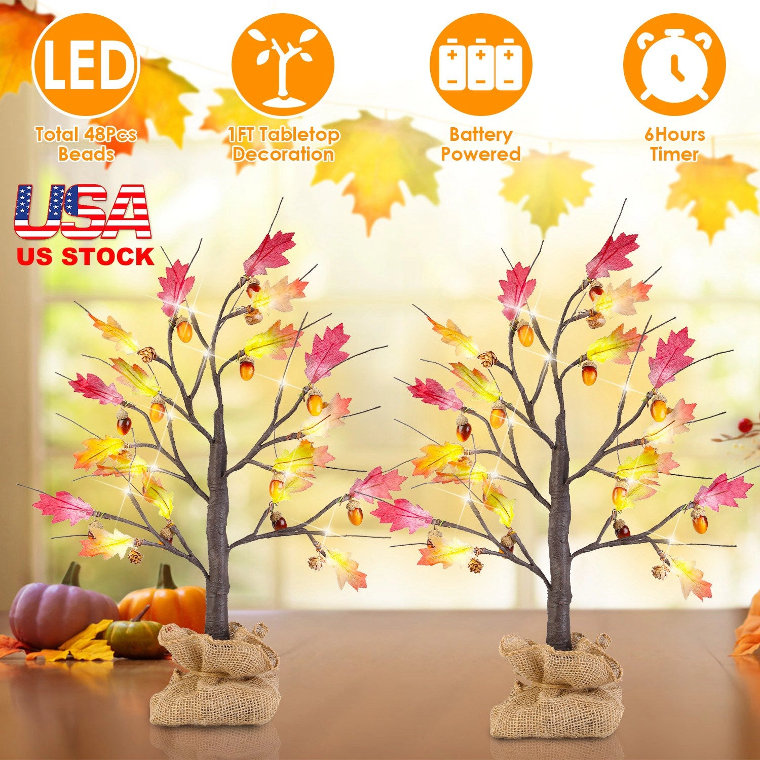 GBruno 2-Piece LED Lighted Maple Tree Set
