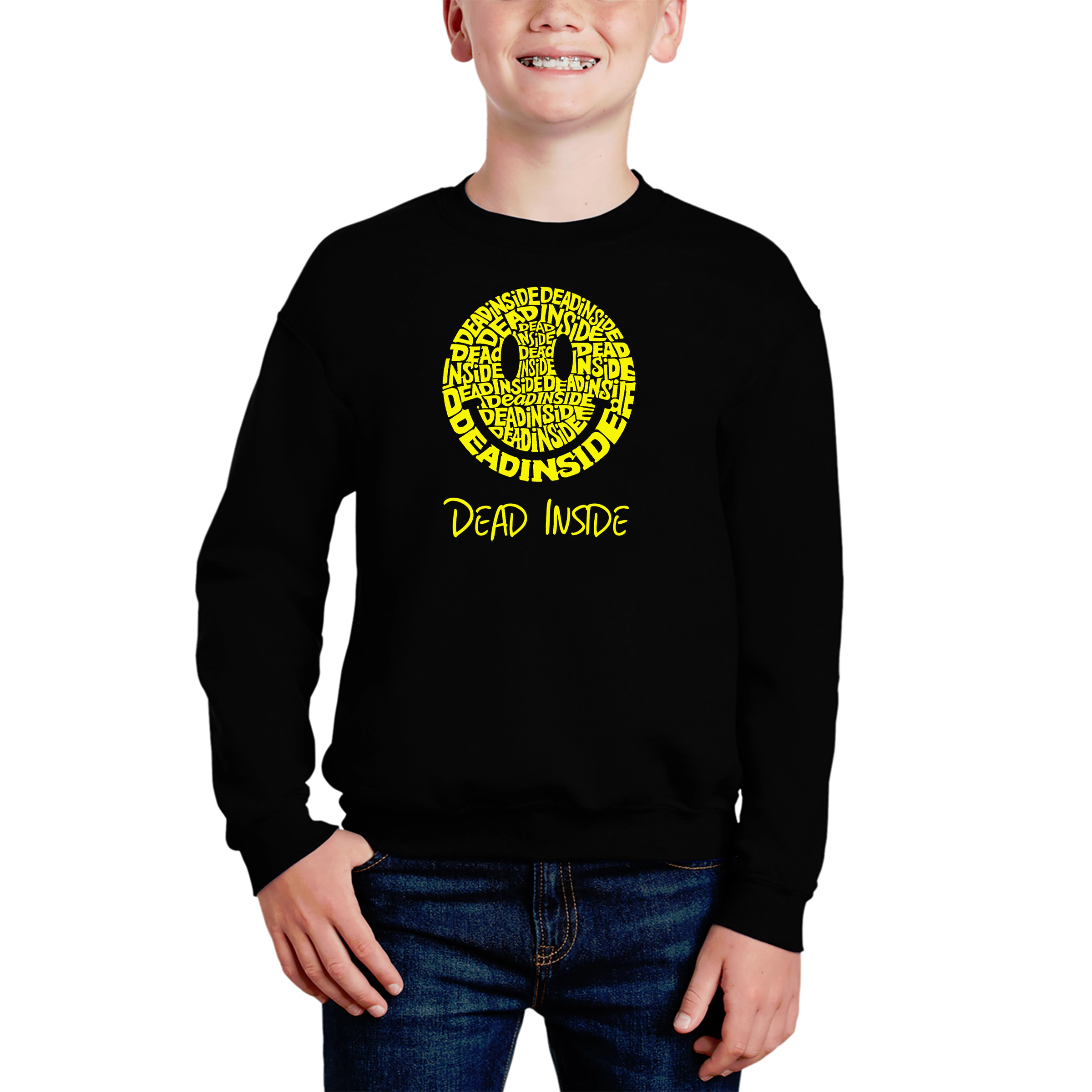 LA Pop Art Boy's Word Sweatshirt - Dead Inside Smile