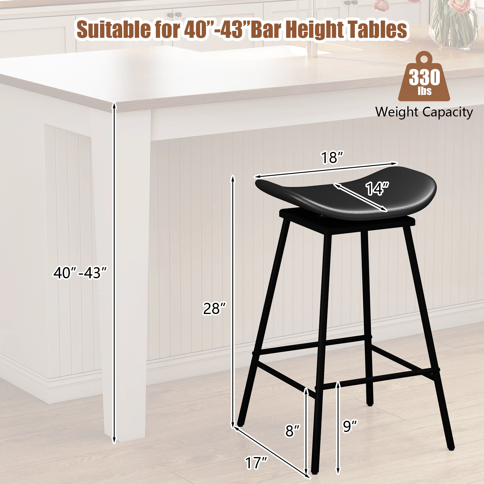 Glintex 2-Piece 28-Inch Backless Swivel Bar Stool Set with Saddle Seat