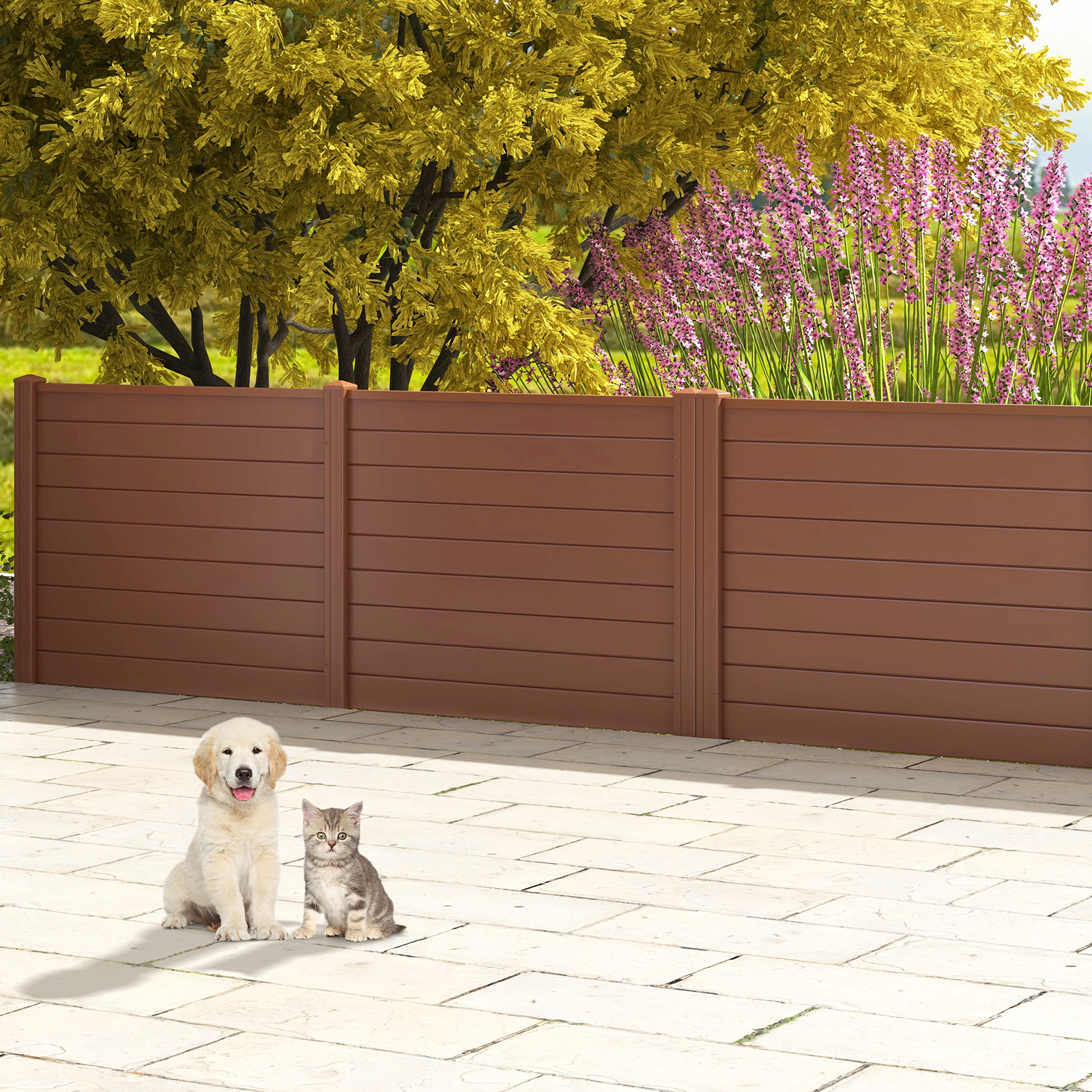 SUGIFT Brown PVC Outdoor Air Conditioner Fence with 3 20-in Ground Stakes and Expandable Panels