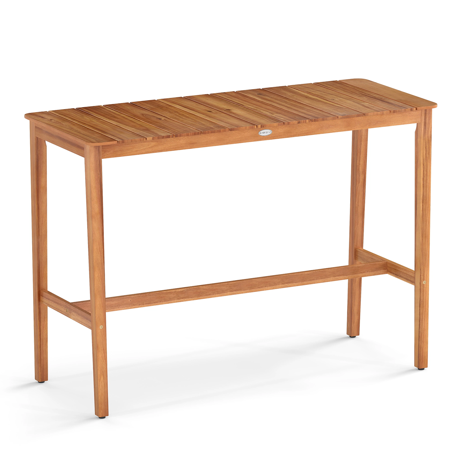 LJG Acacia Wood Counter Height Table with Slatted Tabletop and Footrest Crossbar