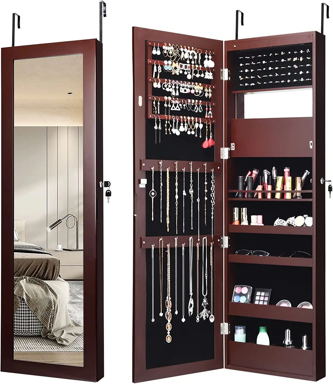 Hivvago Lockable Wall-Mounted Jewelry Cabinet with LED Mirror