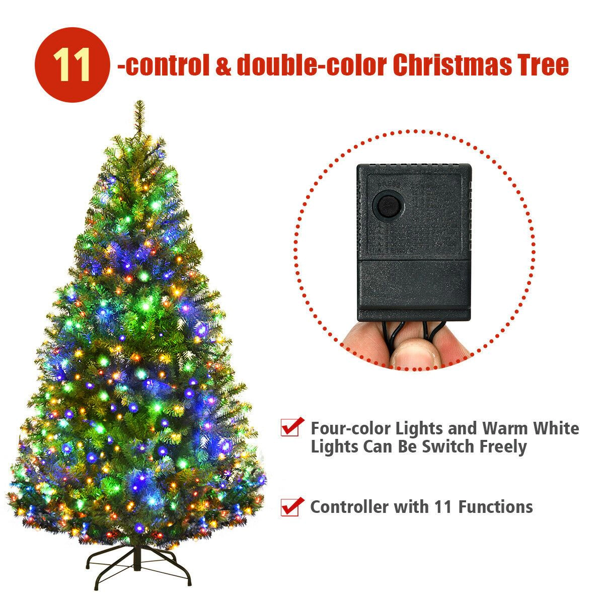 SlickBlue Pre-Lit Artificial Christmas Tree with Multi-Color LED Lights & PVC Branches