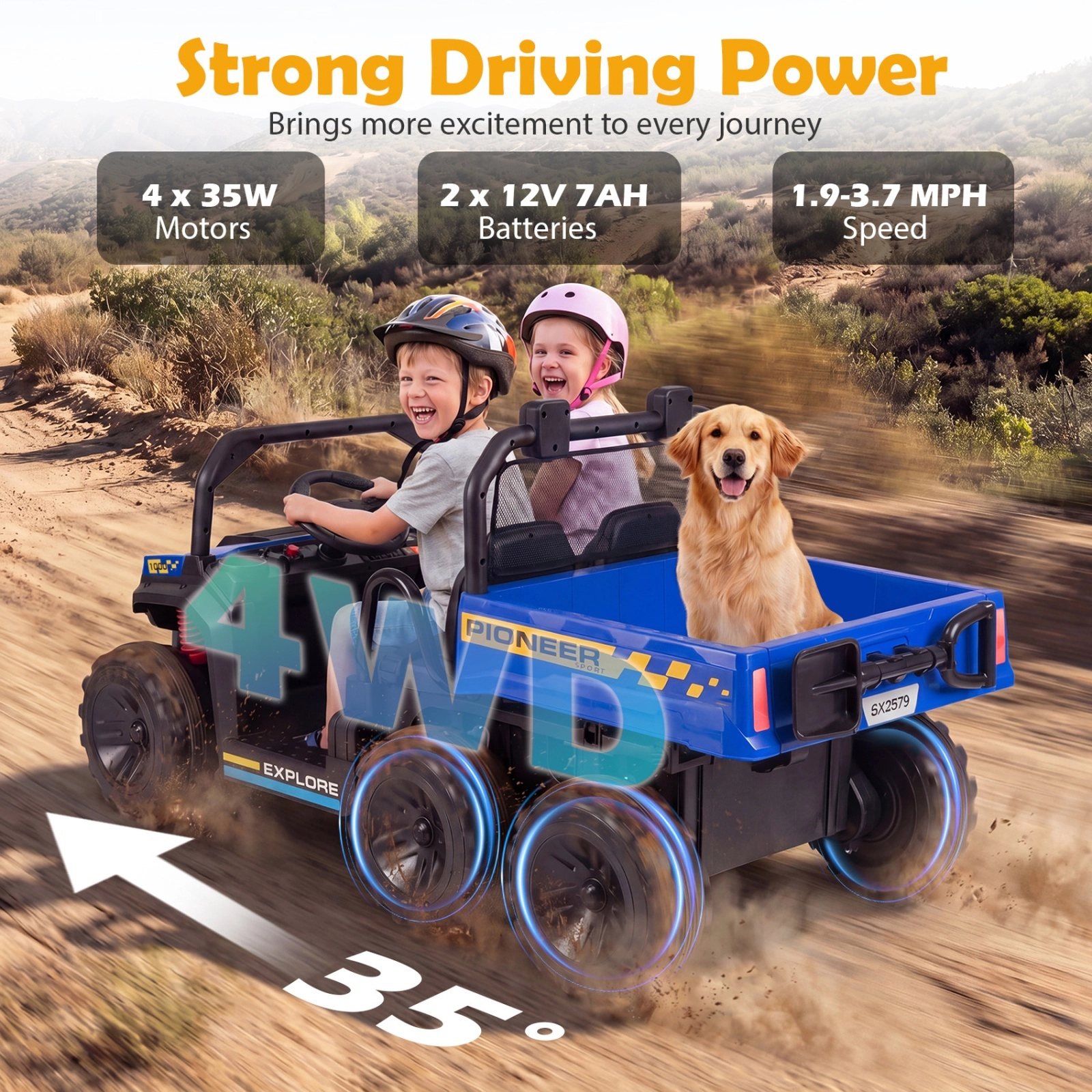 24V Kids Ride On Dump Truck 2-Seater Shovel Holder Cup Holder Parent Remote Electric Dump Bed Ages 3-8 Navy