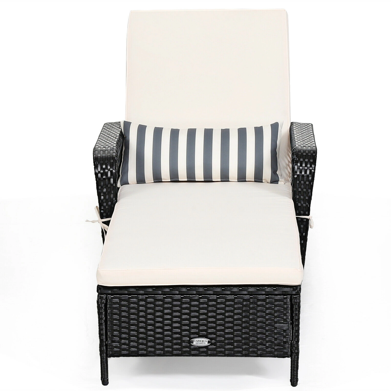 LJG PE Rattan Armrest Chaise Lounge Chair with Adjustable Pillow