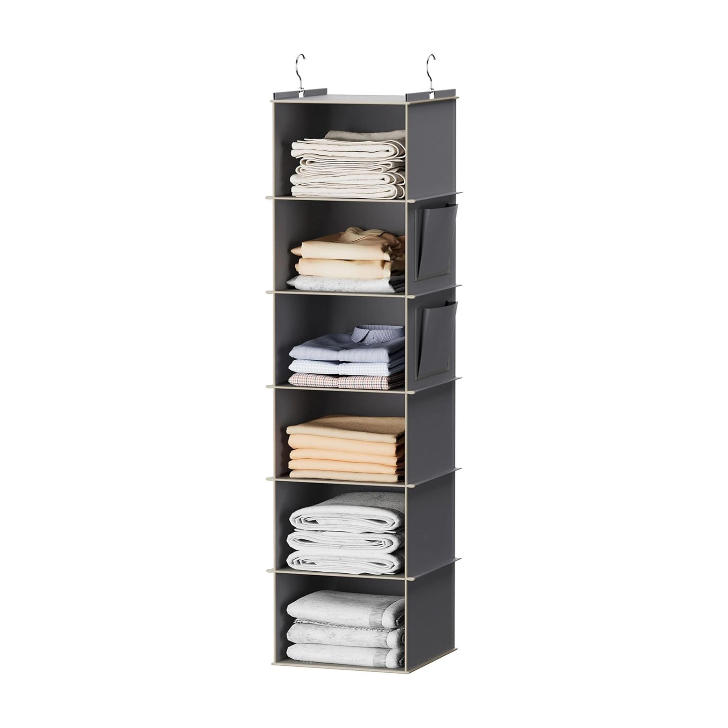 Stock Preferred 6 Shelf Hanging Closet Organizer with Side Pockets Fabric Storage Shelves