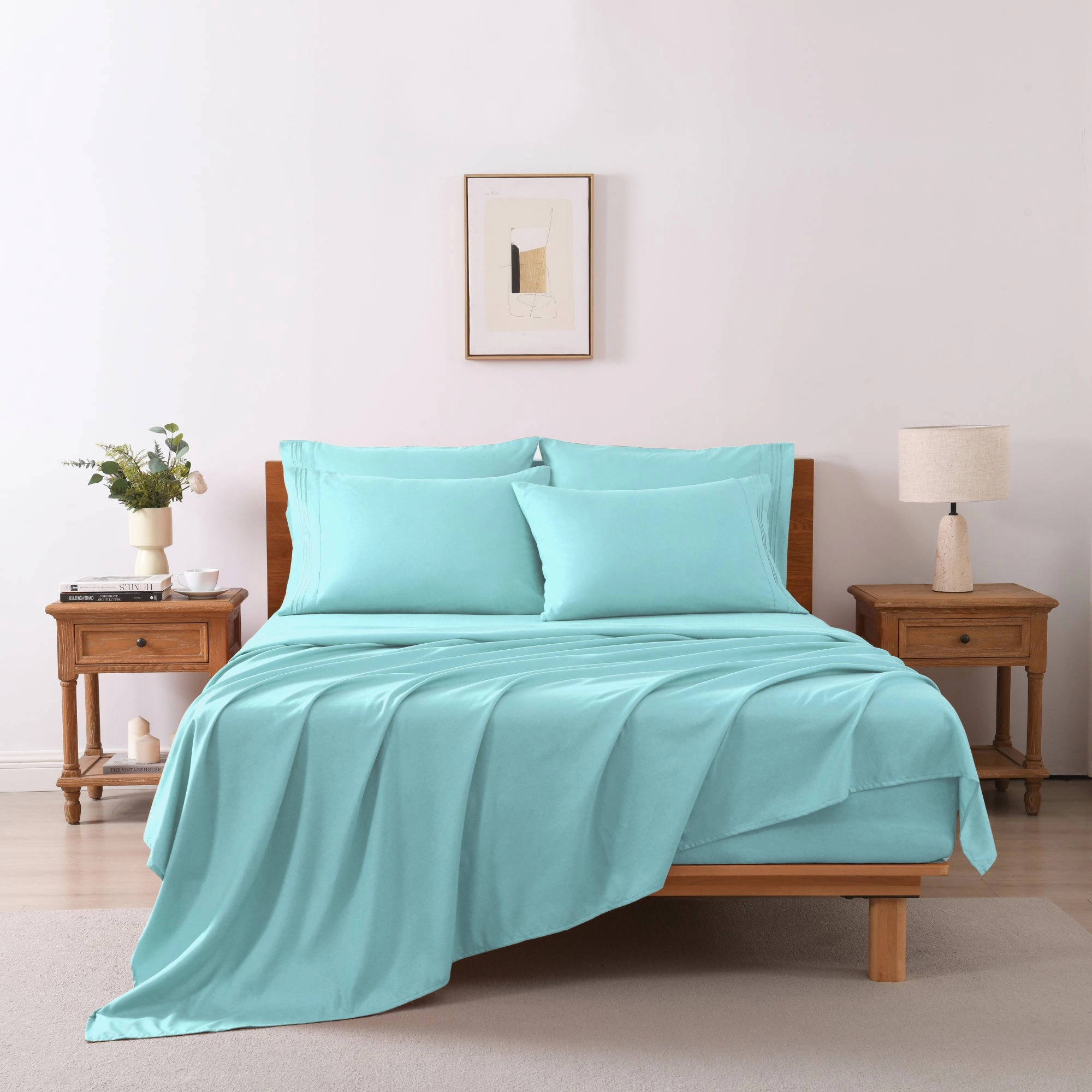 Marcielo 4/6 Pcs Soft Solid & Embroidery Bed Sheets Set
