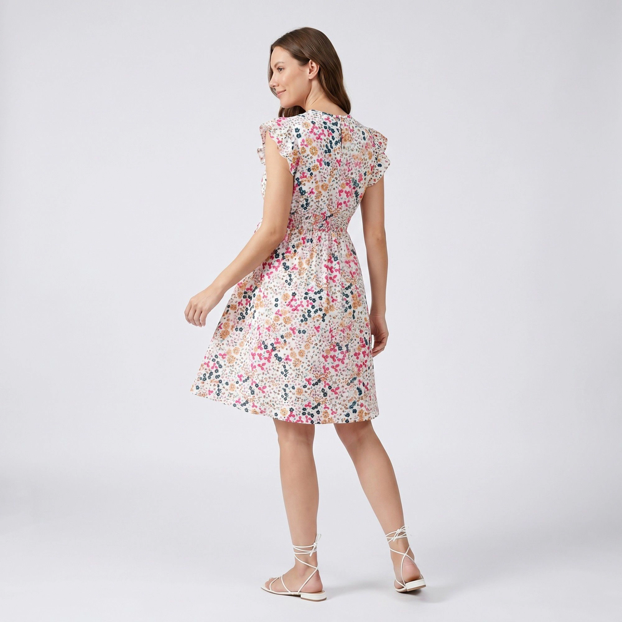 Anna-Kaci Women's Floral Maternity Dress with Flutter Cap Sleeves and Empire Waist