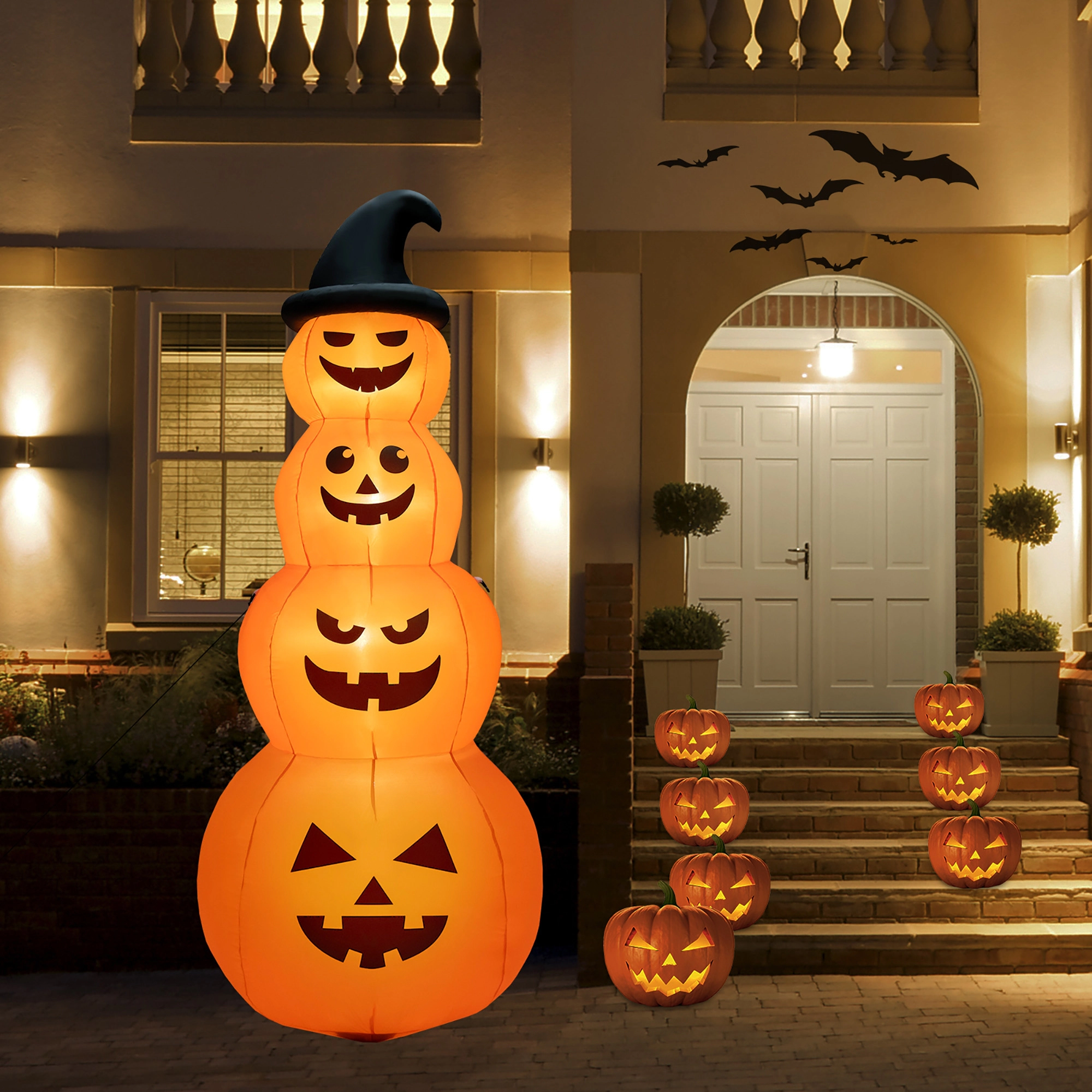 LJG 8 Feet Inflatable Halloween Pumpkins Stack with Built-in LED Lights