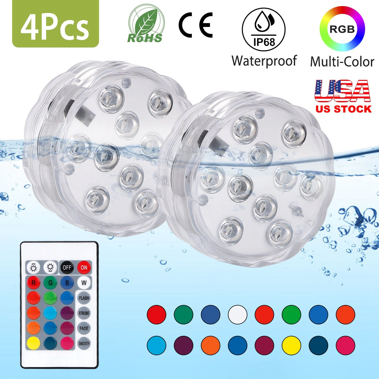 GBruno 4 Pcs Submersible RGB LED Lights