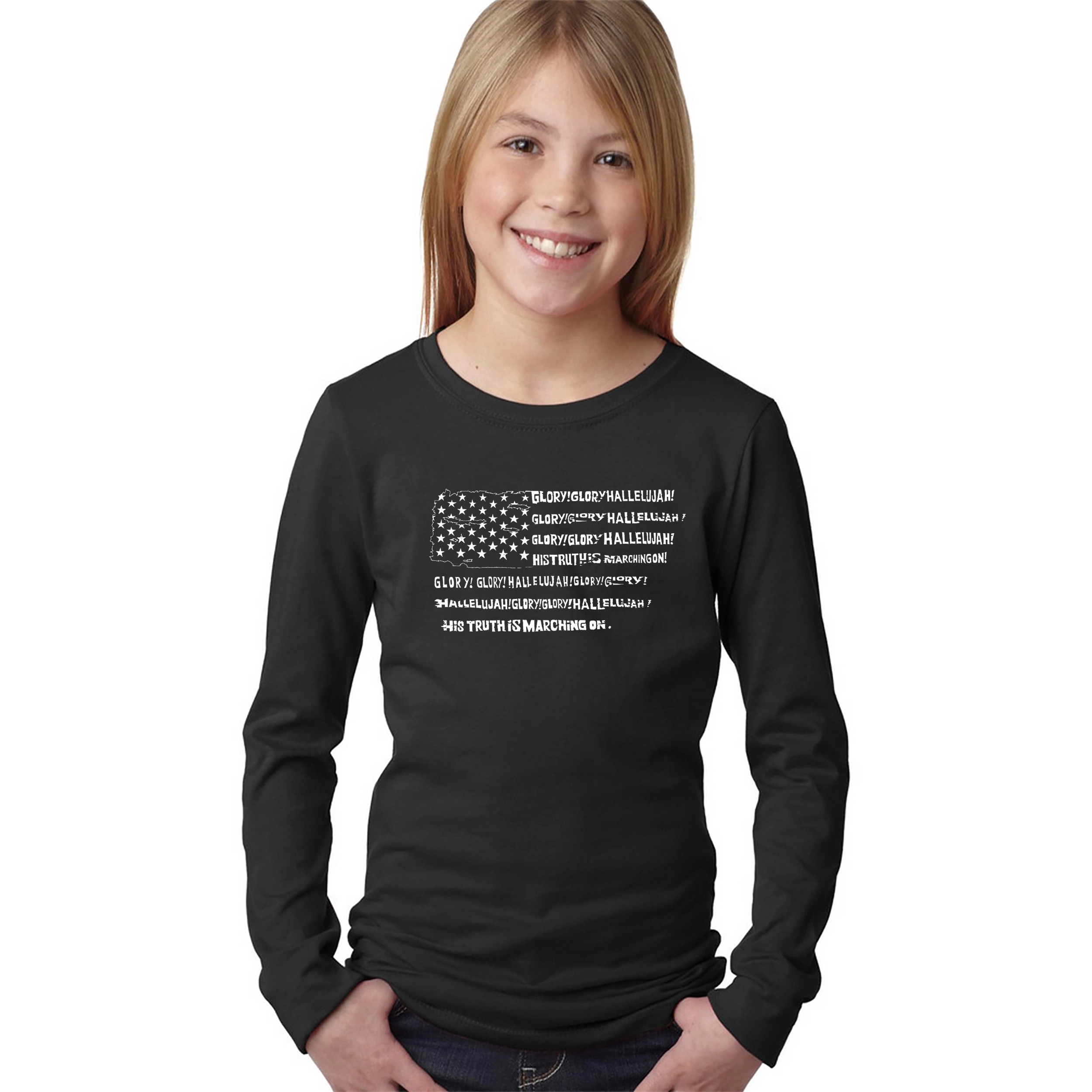 LA Pop Art Girls Long Sleeve Word T-Shirt - Glory Hallelujah Flag