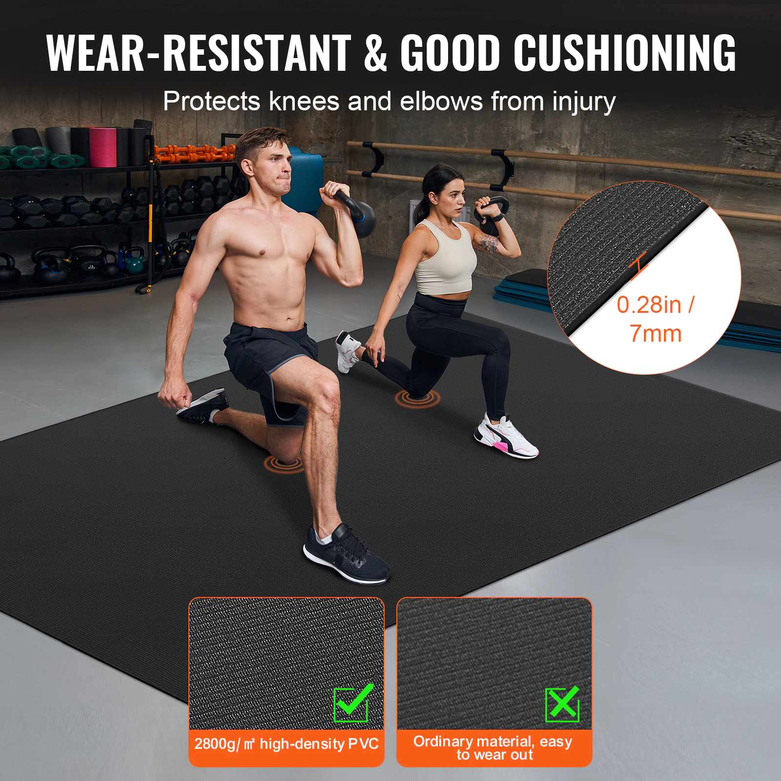 HONGGE Large Non-Slip Yoga Mat, 8x5 ft PVC Exercise Mat for 1-2 People, Home Gym Workout Mat with Carry Bag