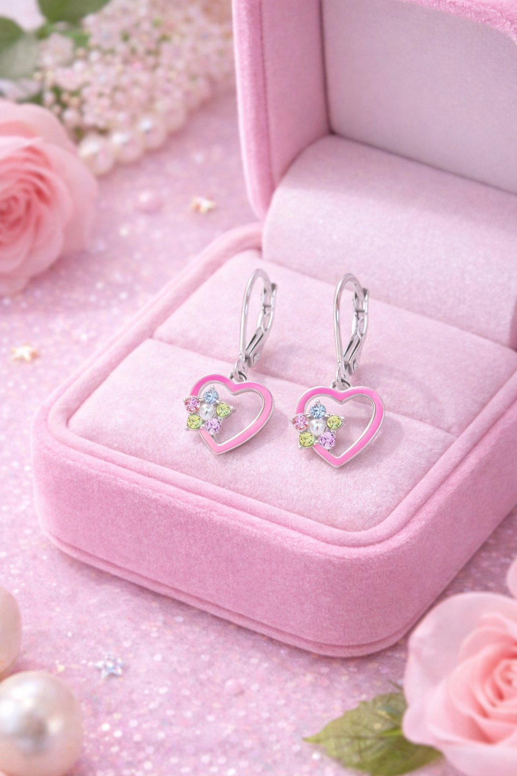 CHANTEUR Kids Sterling Silver Leverback Heart Earrings - Hypoallergenic Girls Jewelry