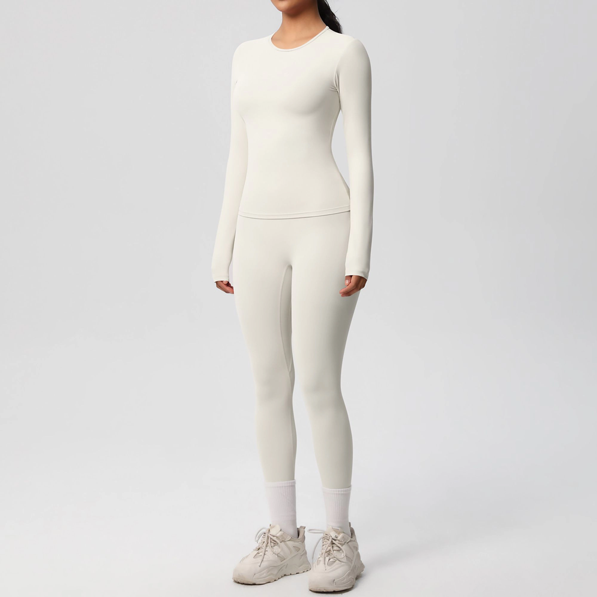 Anna-Kaci Women's Long Sleeve Crew Neck Top and High Waist Leggings Set with Slim Fit Design