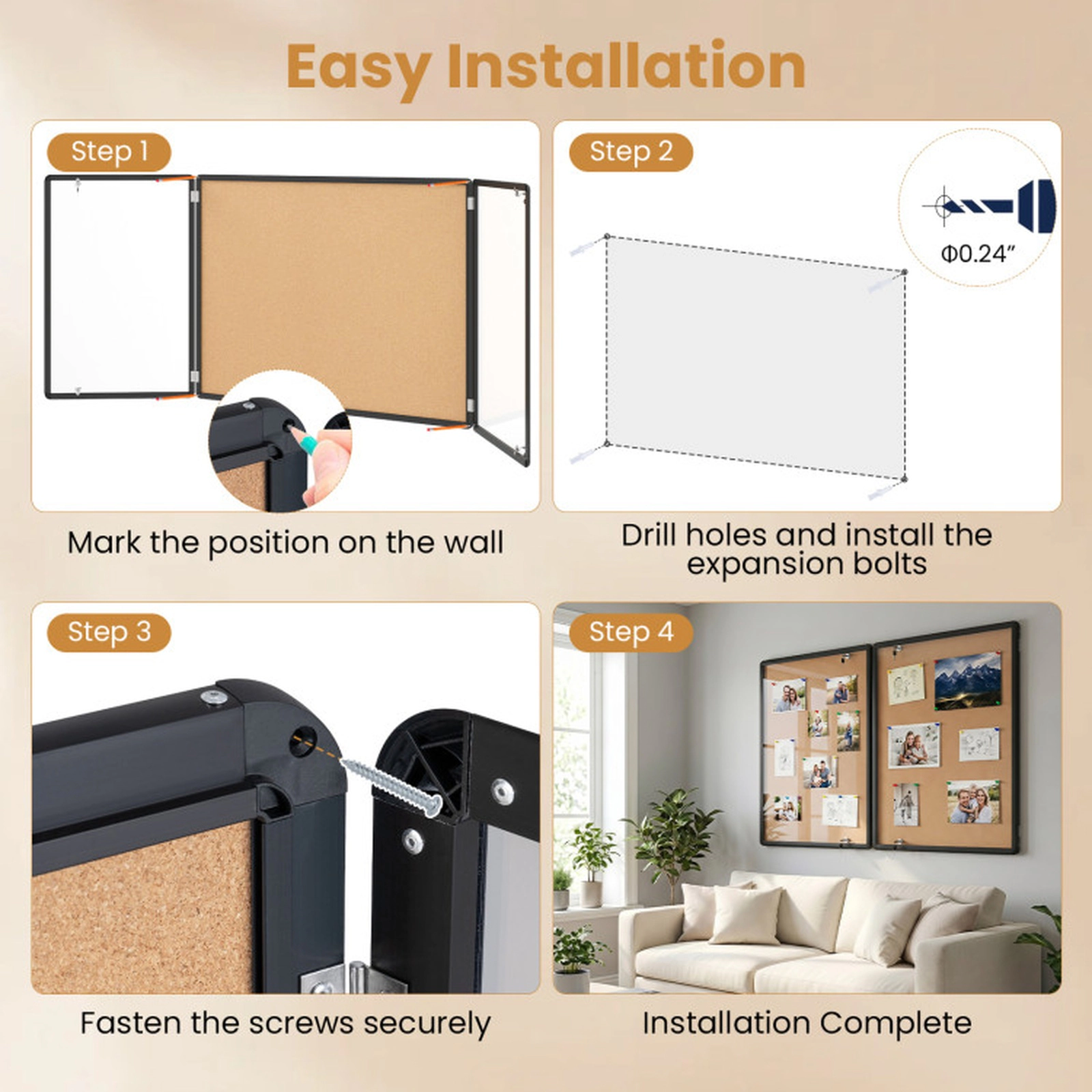 SUGIFT Enclosed Lockable 2 PET Doors Aluminum Frame Cork Bulletin Board 47.5-in x 35.5-in 16-lb Wall Mounted Black