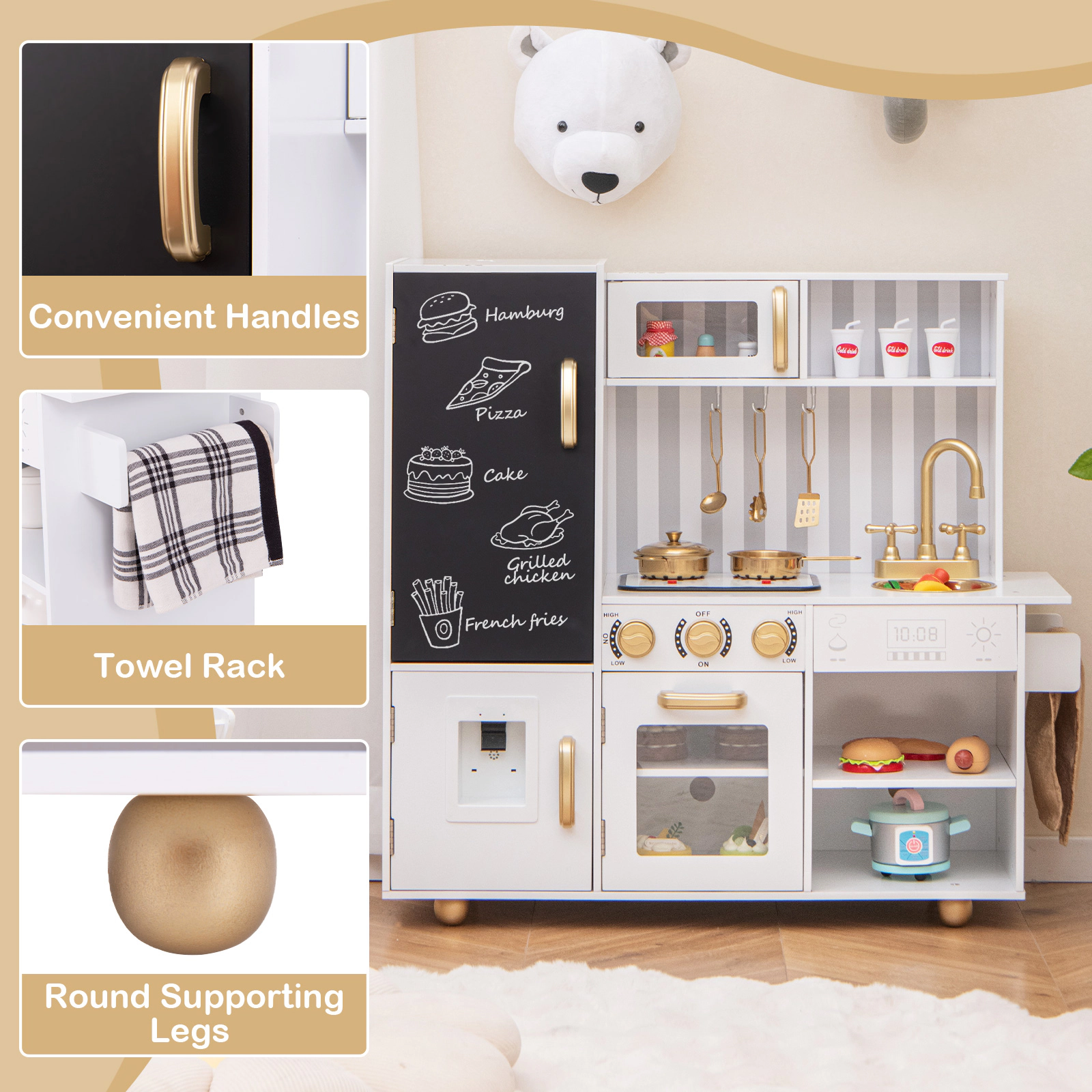 SUGIFT White Dishwasher Oven and Realistic Lights and Sounds Kids Pretend Play Kitchen