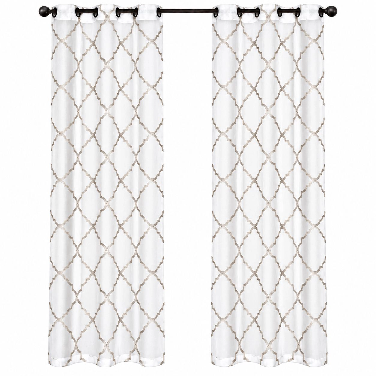 Kate Aurora Lux Home 2 Pack Shabby Trellis Semi Sheer Embroidered Clover Grommet Top Curtains