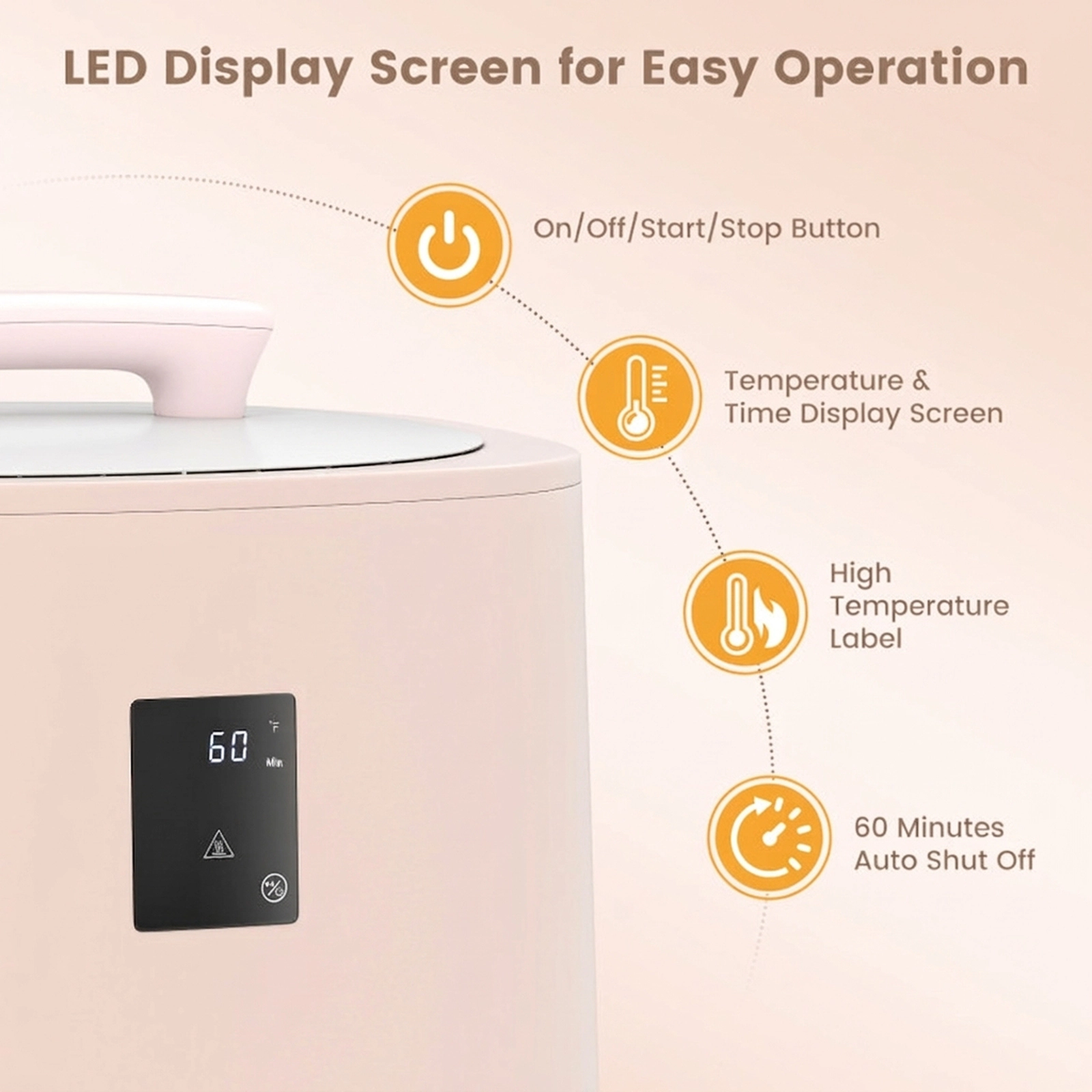 SUGIFT 18L Quick-Heating Towel Warmer Bucket with LED Display and Auto Shut Off 18-L Capacity 7-lb Net Weight Pink