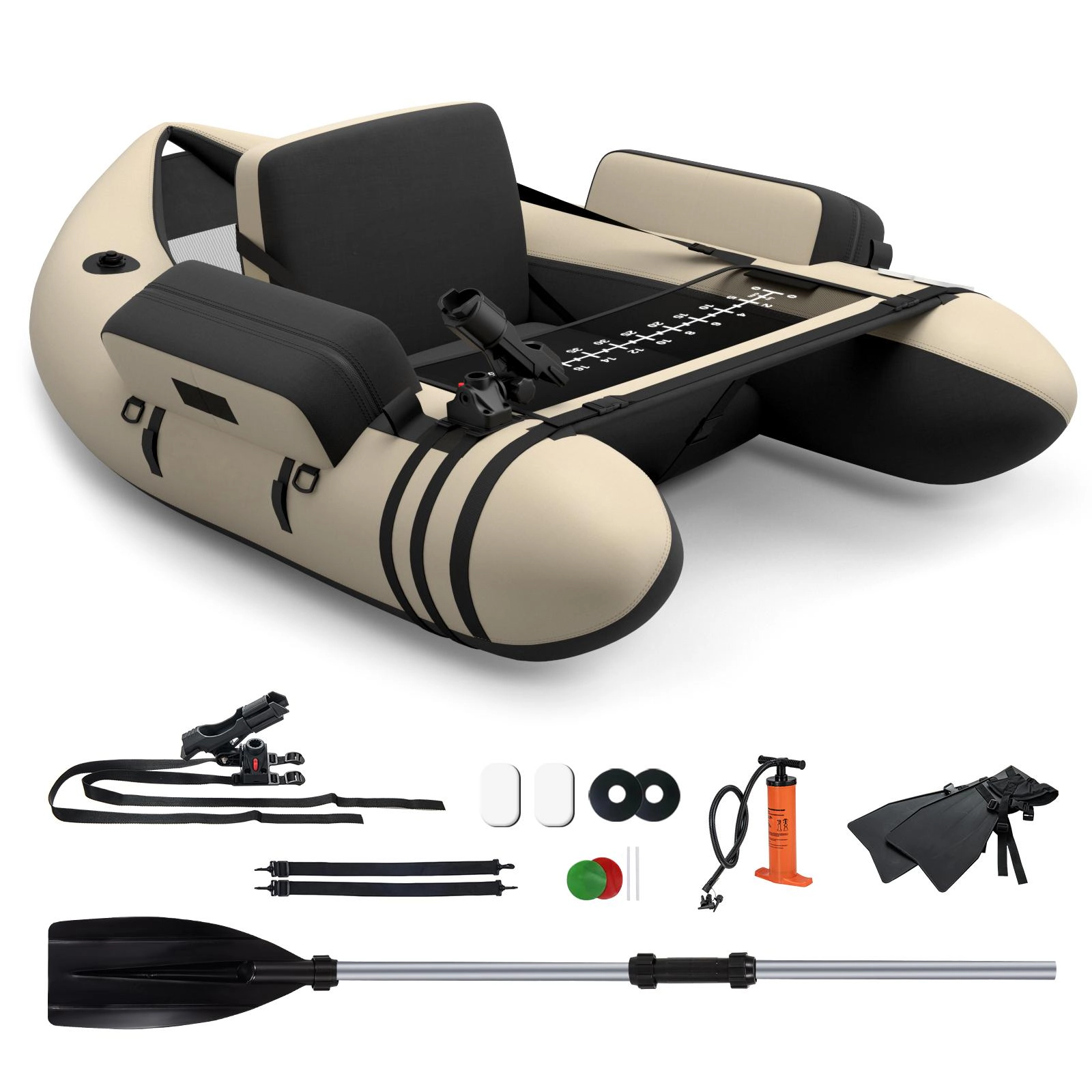 SUGIFT 350-lb Capacity Inflatable Float Tube with Aluminum Paddle 2 Flippers Pump and Fish Ruler